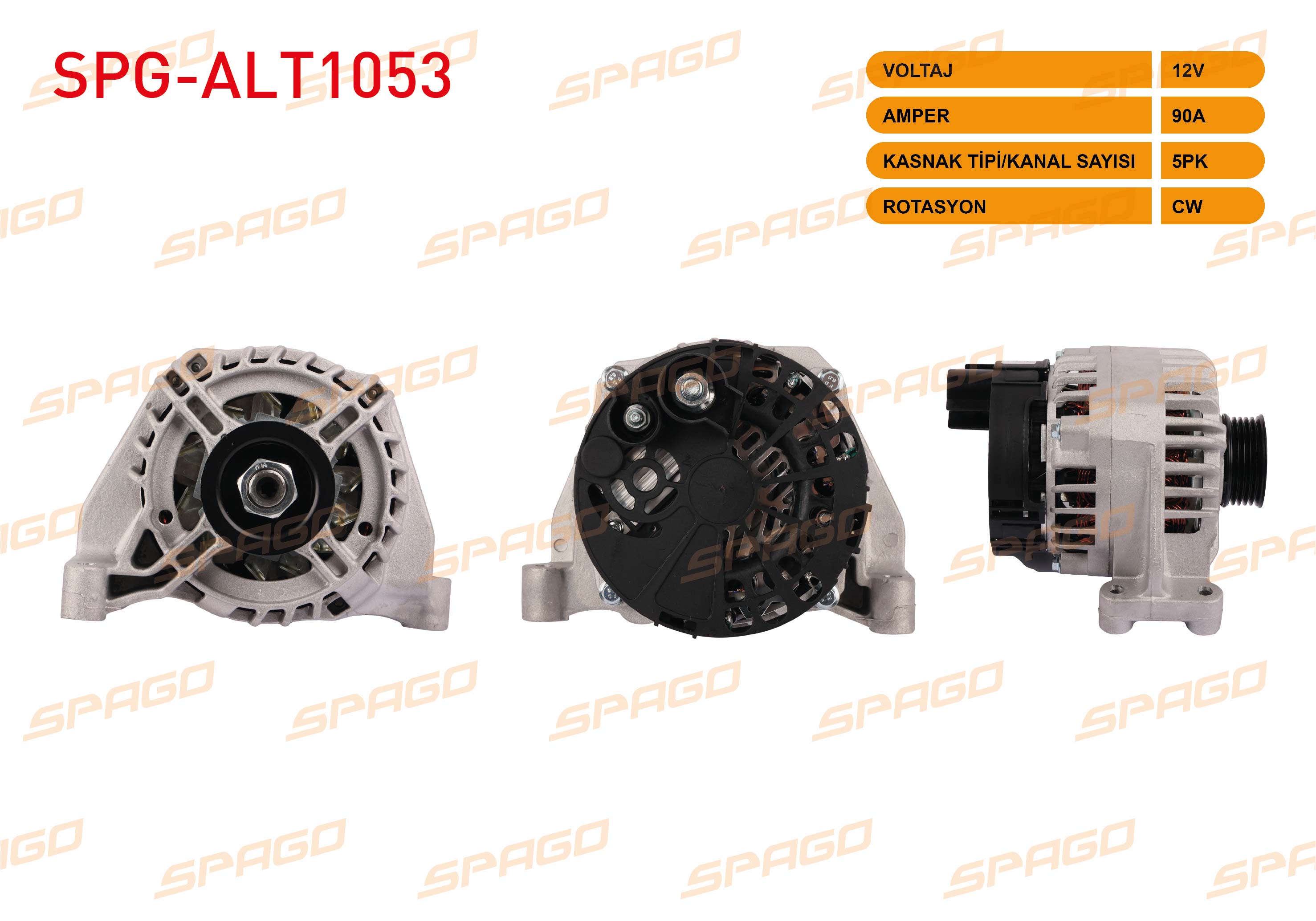 SPAGO DAN519 | ALTERNATOR 12V 90A 5PK (ALT440) LINEA 07-17 - EGEA 15-24 - PUNTO 09-17 (1.2 1.4 BENZINLI ARACLAR ICIN)
