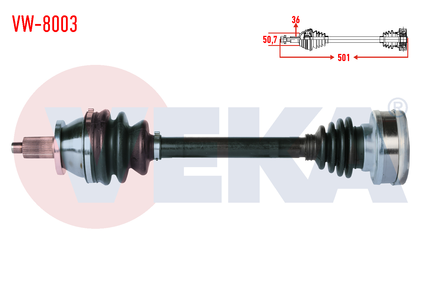 VEKA  | KOMPLE AKS SOL ON VOLKSWAGEN POLO (9N_) 1.4i 16v UZUNLUK 501mm 2001-2012