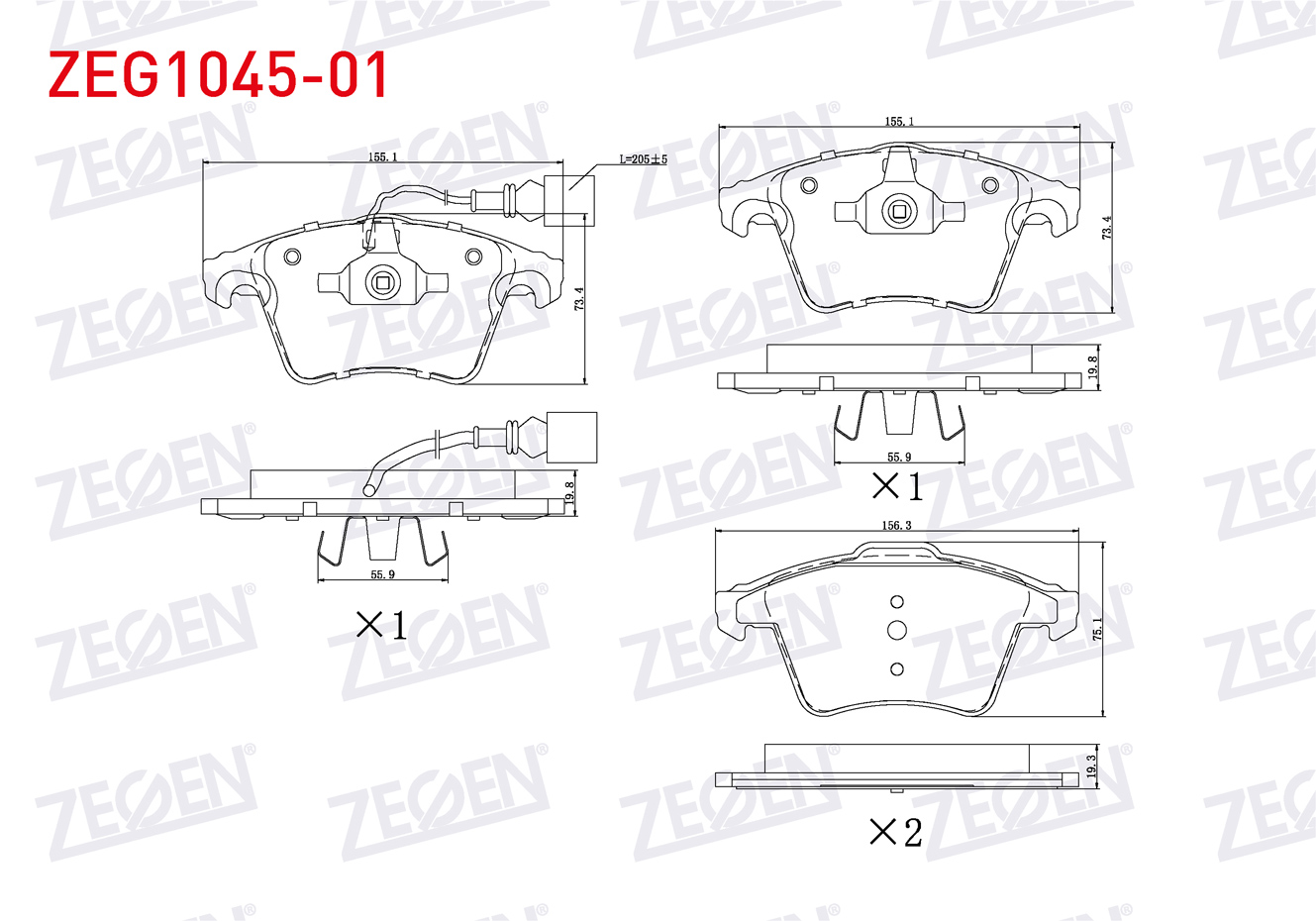 ZEGEN  | FREN BALATA ON FISLI VOLKSWAGEN TRANSPORTER V 1.9 TDI 2003-2011 / TRANSPORTER V 2.5 TDI 2003-2011 / TRANSPORTER VI 2.0 TDI 2009- / TRANSPORTER VI 2.0 TDI BITDI 2009-