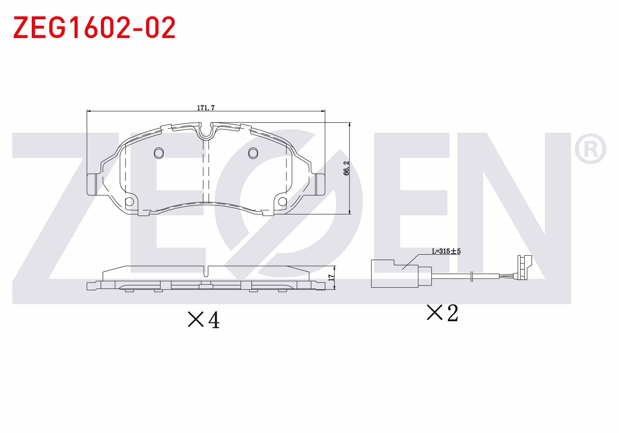 ZEGEN  | FREN BALATA ON FISLI FORD TRANSIT (V363, V710) (CIFT TEKER) 2.2 TDCI 17.00mm 2014-
