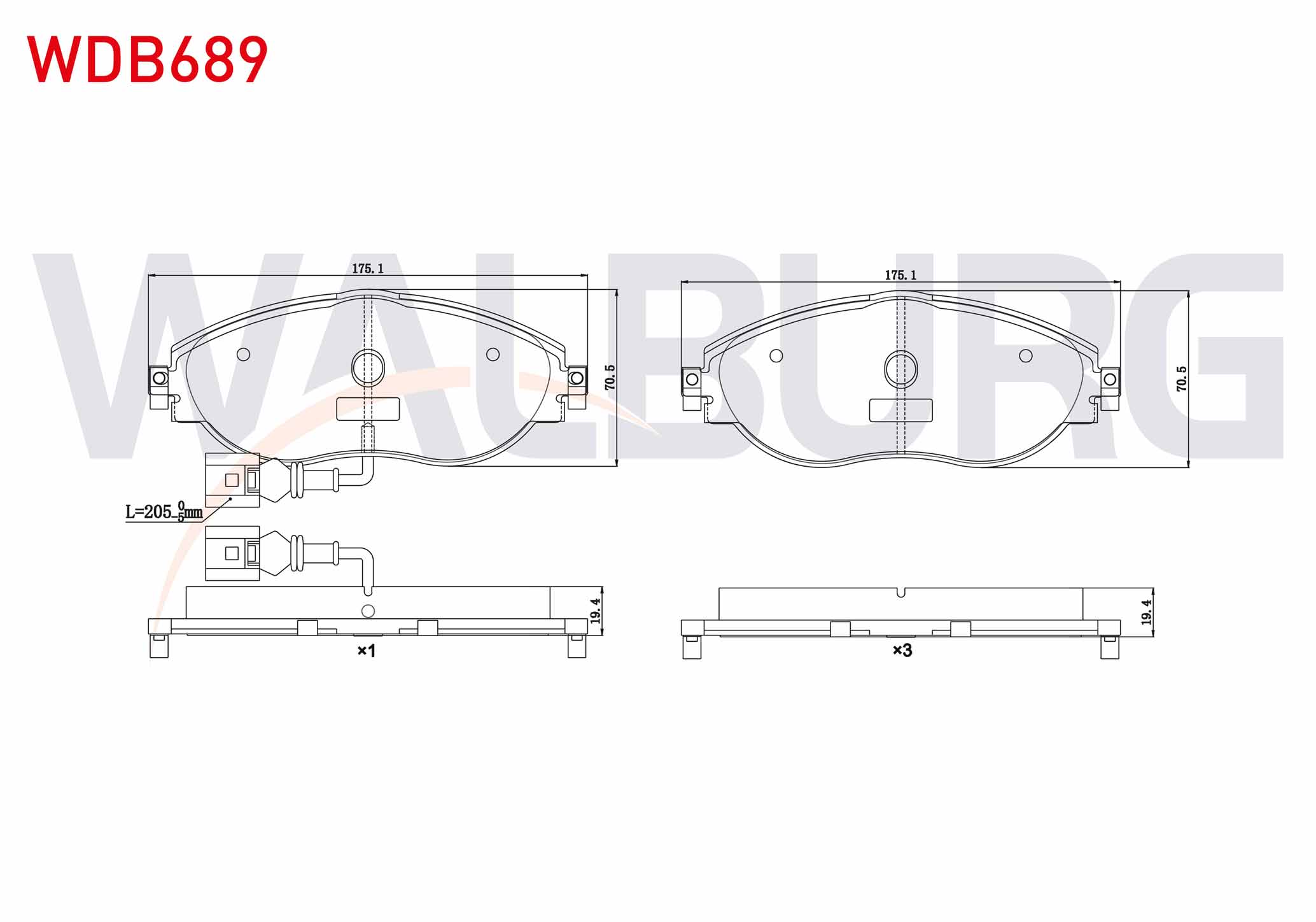 WALBURG  | FREN BALATA ON FISLI VW PASSAT (3C5) 1.4 TSI 2008-2012/ 1.6 TDI 2008-2012/ 2.0 TDI 2008-2012/ GOLF VII (5G1) 2.0 TSI 2012-/ PASSAT (3G2) 2.0 TDI 2014-/ SEAT LEON 2.0 TFSI 2012-/ AU