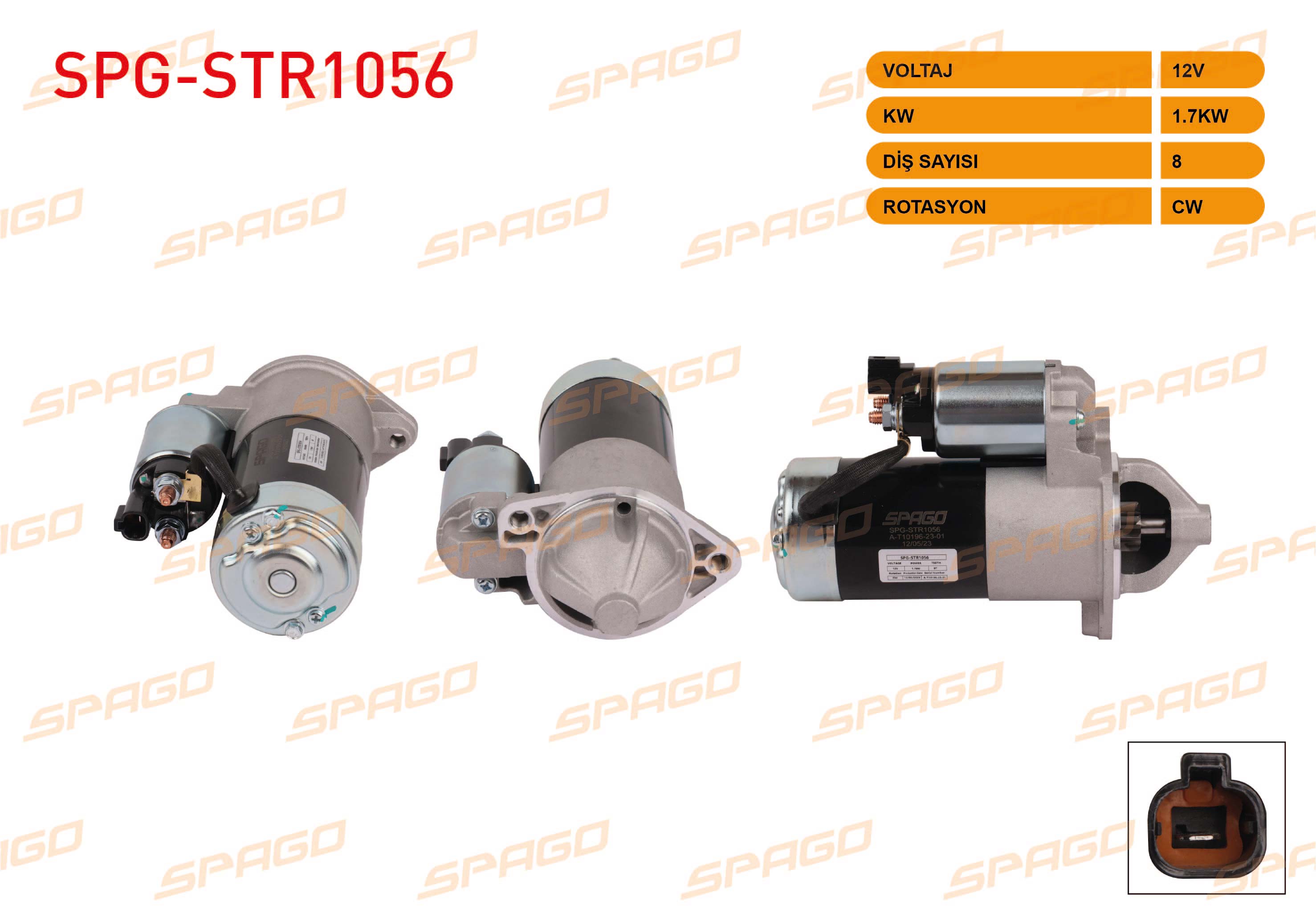 SPAGO  | MARS MOTORU 12V 1.7KW 8 DIS CW (STR3415) ACCENT 05-17 - GETZ 05-09 - i20 08-15 / RIO 05-11 - CERATO 05-09 (DIZEL ARACLAR ICIN)