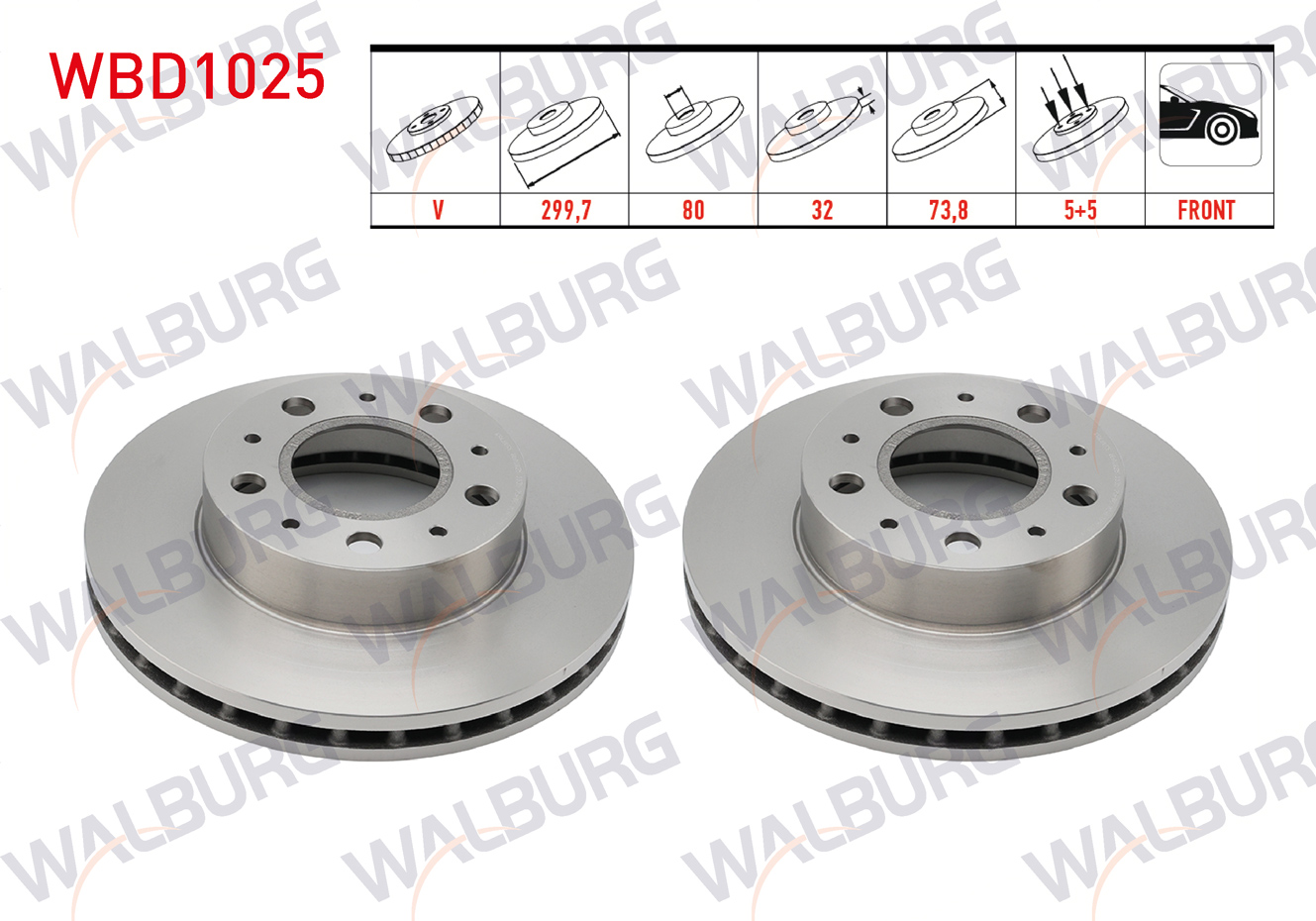 WALBURG  | FREN DISKI ON HAVALI 5 BJN 299,7X32X80X73,6 FIAT DUCATO 2006-2014/ PEUGEOT BOXER 2006-2014/ CITROEN JUMPER 2006-2014/ KARSAN JEST 2012-