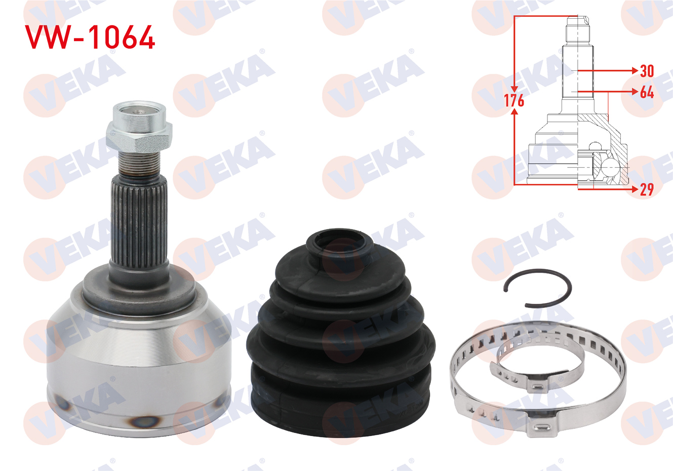 VEKA  | AKS KAFASI SOL-SAG ON DIS VOLKSWAGEN TOUAREG (7LA,7L6,7L7) 5.0 V10 TDI 30X29X64 UZUNLUK 176 mm 2002-2010