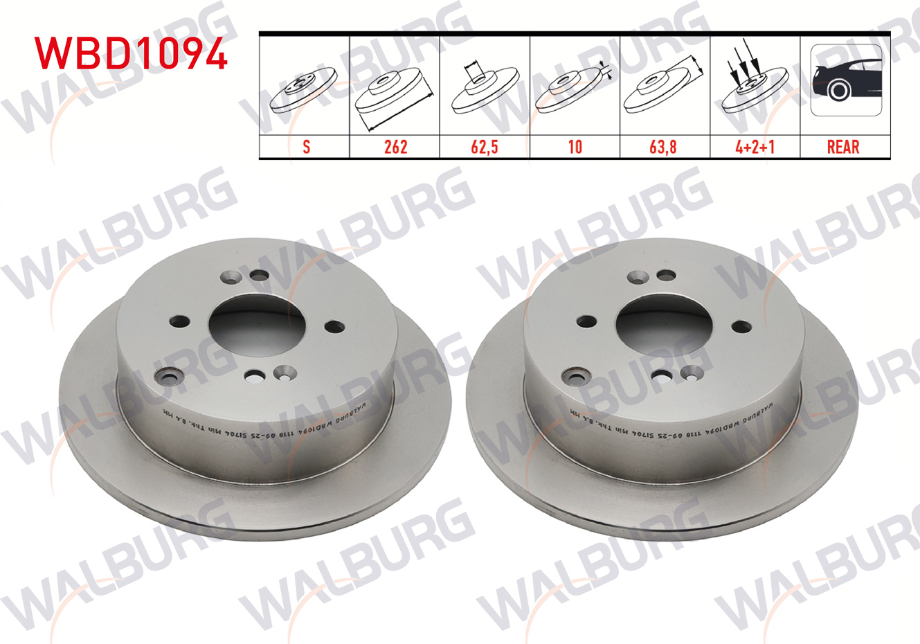 WALBURG 0 986 479 371 | FREN DISKI ARKA DUZ 4 BJN 262X10X62,5X64,5 HYUNDAI ACCENT ERA 1.4i 16v - 1.5 CRDI -1.6 CVVT 2006-2012/ I20 1.2 D-CVVT - 1.4 CVVT - 1.4 CRDI 2008-2015/ KIA RIO II 1.4i 16v - 1.5 CRD