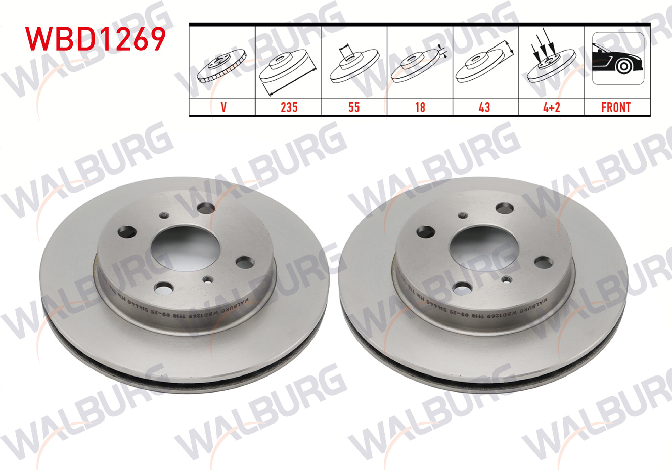 WALBURG  | FREN DISKI ON HAVALI 4 BJN 235X18X55X43 TOYOTA YARIS 1.0i 1999-2005 / YARIS 1.3i 1999-2005