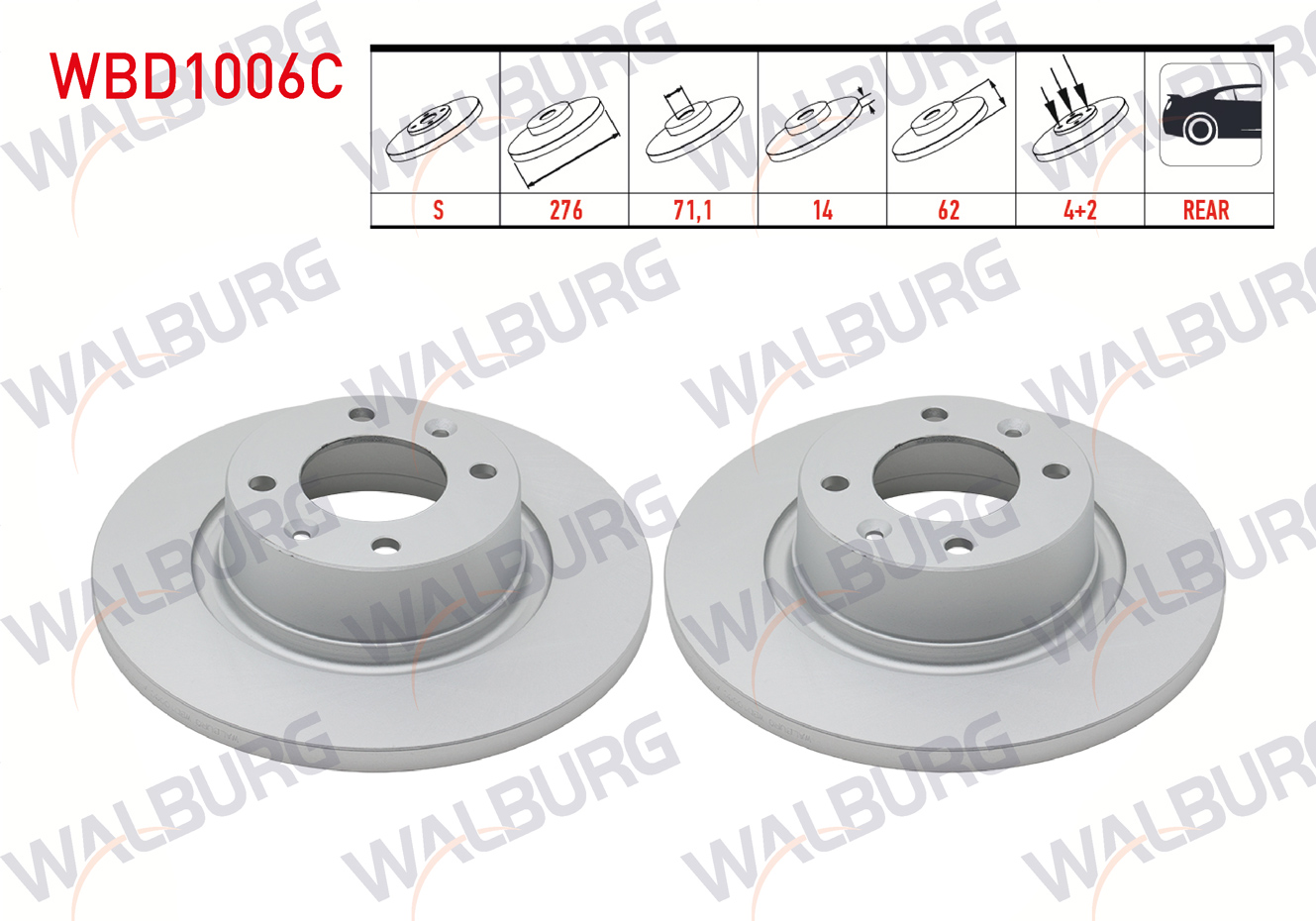 WALBURG  | FREN DISKI ARKA DUZ KAPLAMALI 4 BJN 276X14X71,1X62 CITROEN C5 I (DC) 2.0 - 2.0 HDI 2001-2004 / C5 II (RC) 1.6 HDI - 2.0 HDI - 1.6 THP 2004-2008/