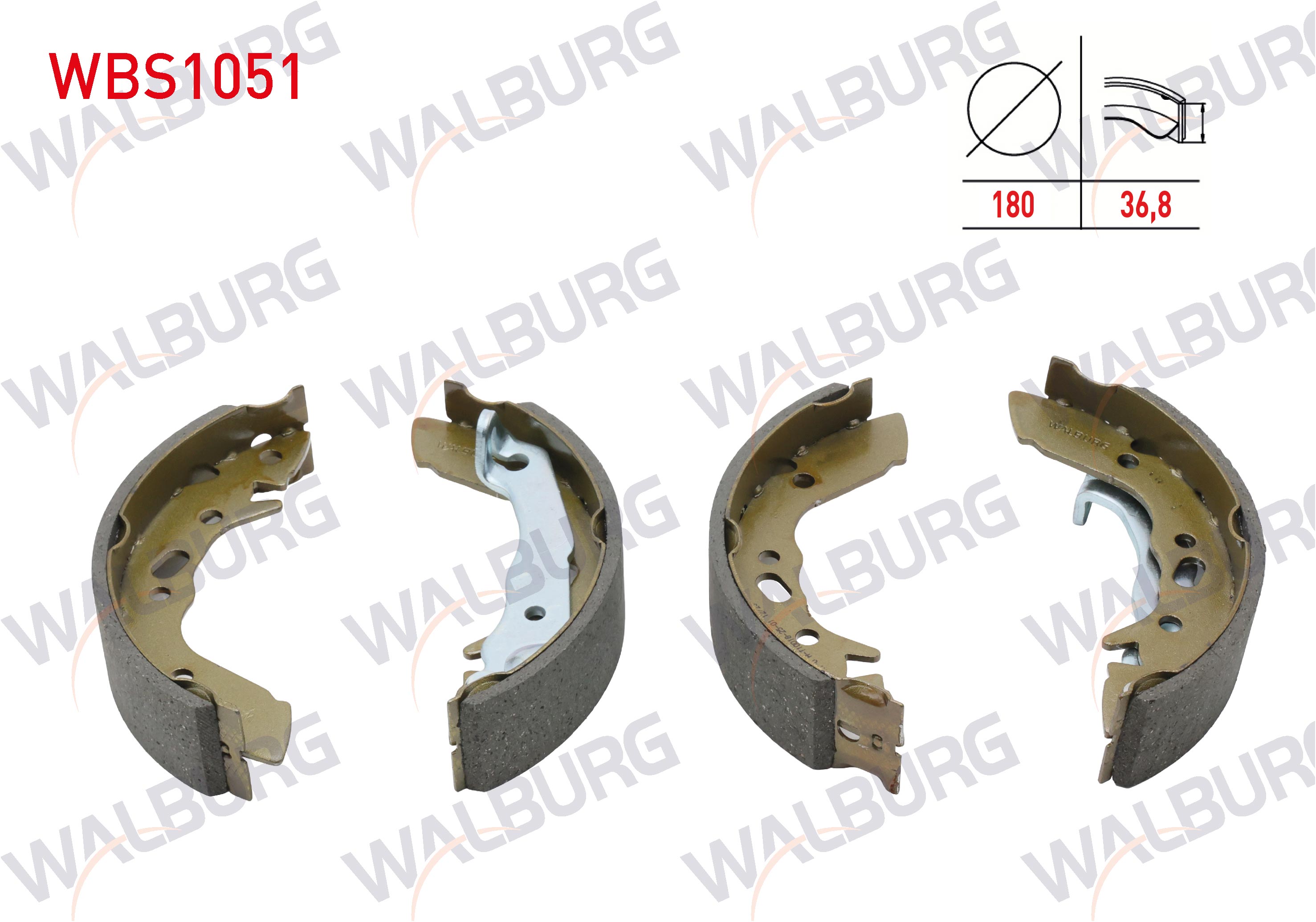 WALBURG GS8568 | FREN PABUC BALATA ARKA HYUNDAI ACCENT II (LC) 1.5i LEVYELI 180X36,8 mm 1989-1995/HYUNDAI EXCEL 1.3i 1990-1995/HYUNDAI EXCEL 1.5i 1990-1995