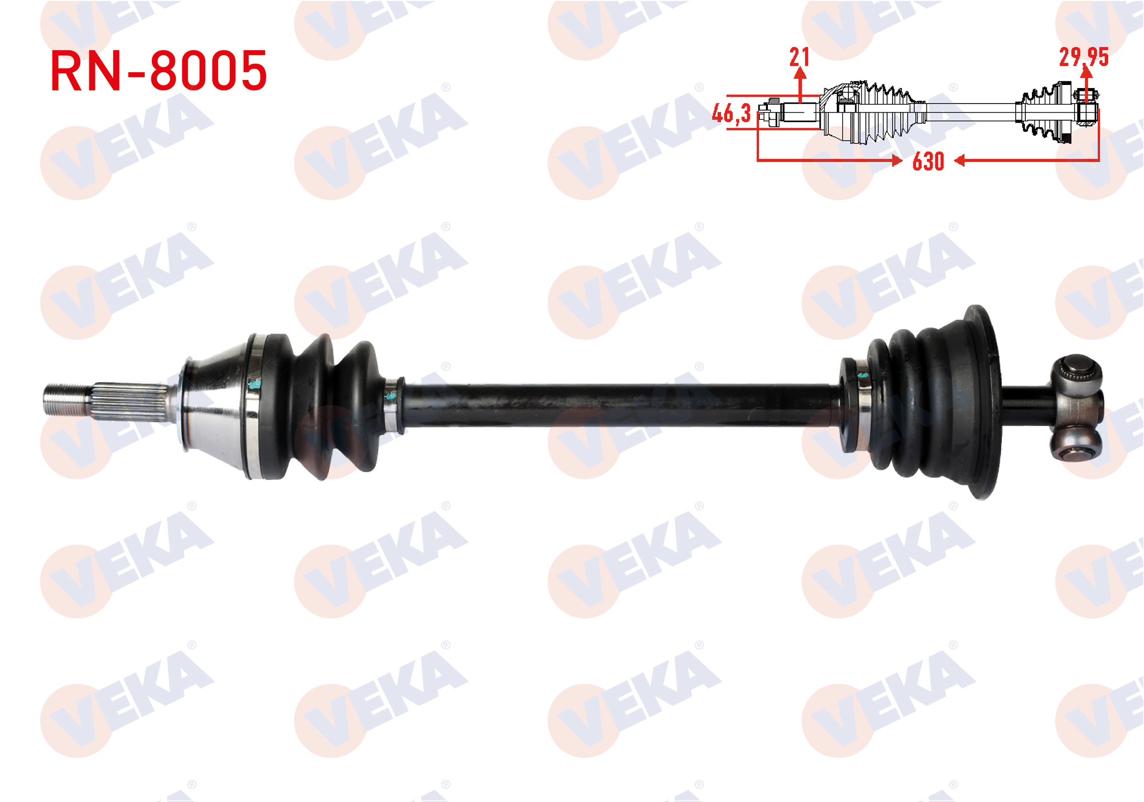 VEKA RE3024 | KOMPLE AKS SOL ON RENAULT R9 (L42) 1.4 UZUNLUK 632,7 mm 1985-2000