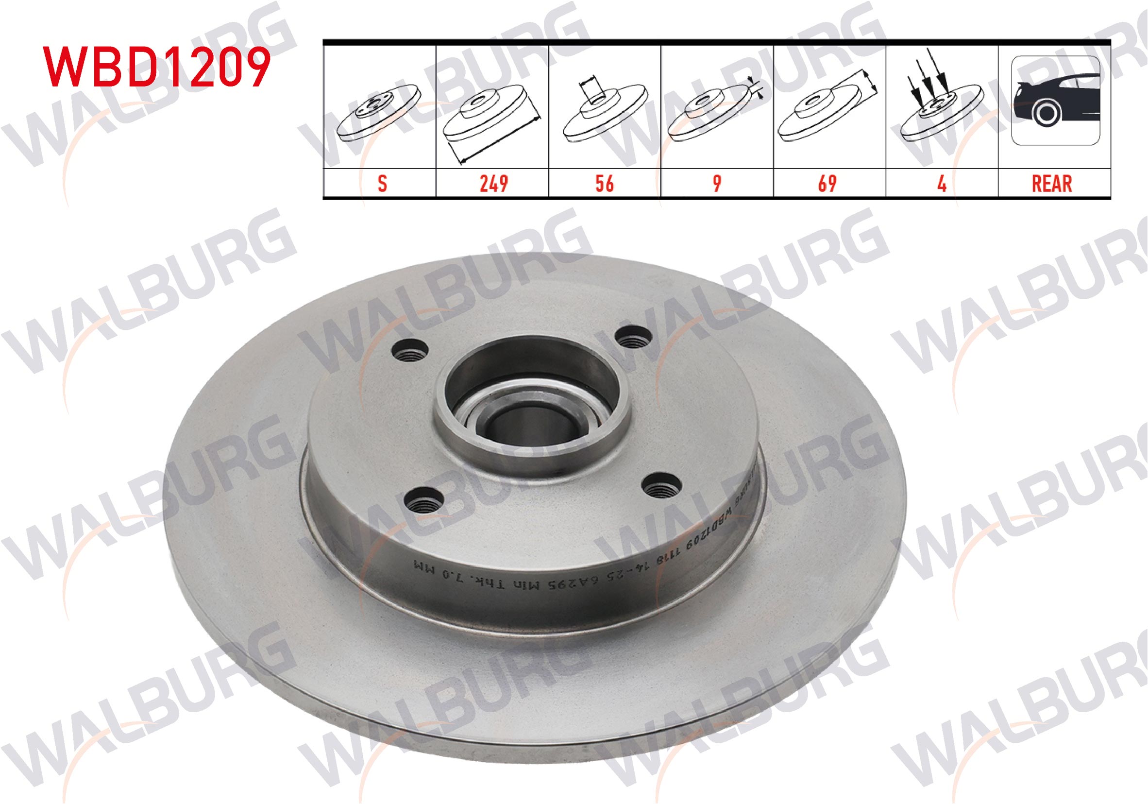 WALBURG 0 986 479 255 | FREN DISKI ARKA DUZ 4 BJN 249X9X61,92X67,1 PEUGEOT 208 1.4-1.6-1.6HDI PORYA RULMANLI MANYETIK ABS OKUYUCULU 2012-/307 1.6-1.4HDI-1.6HDI 2000-2007/C3 II 1.6 VTI-HDI-1.4HDI 2009-/C4
