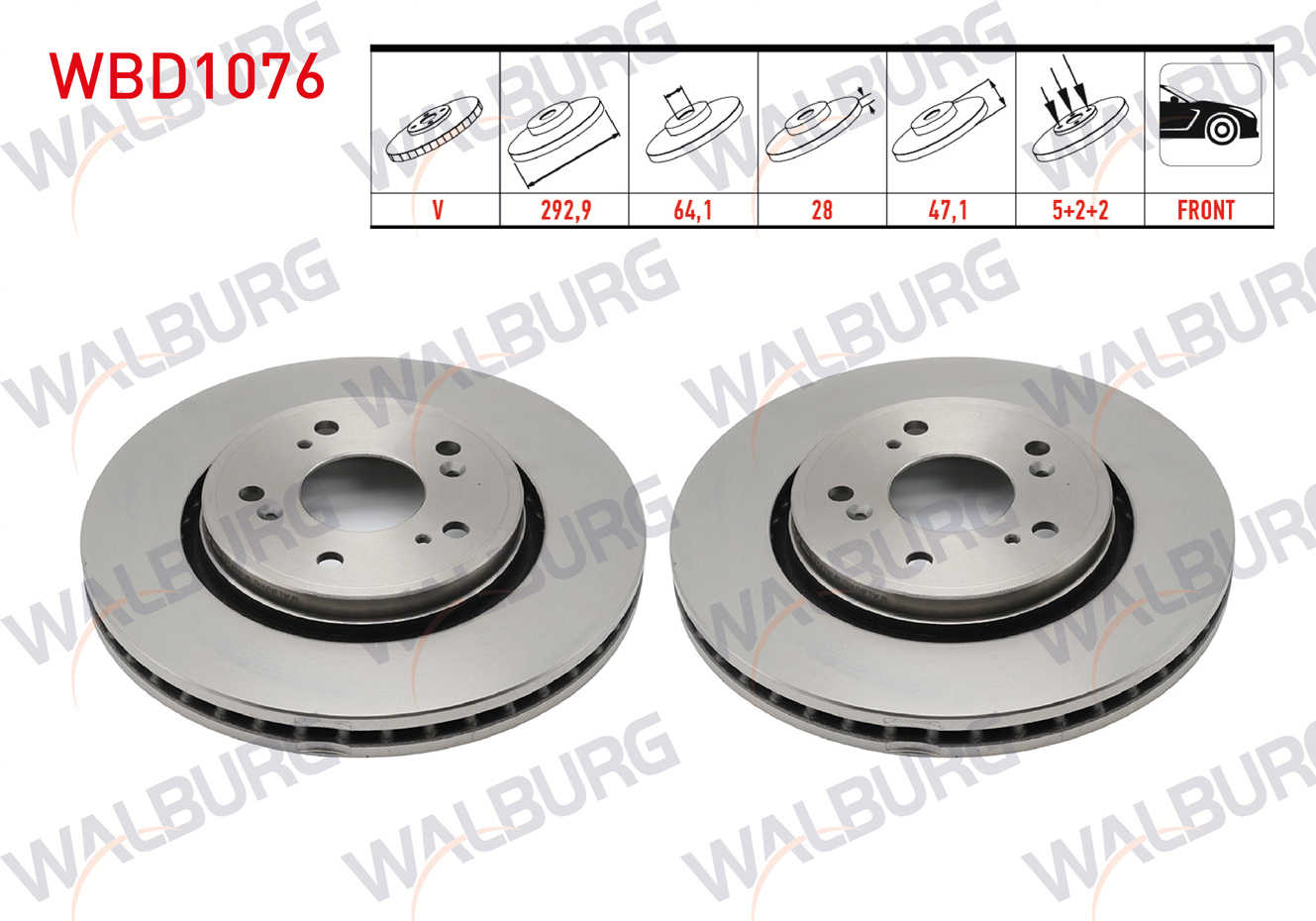 WALBURG  | FREN DISKI ON HAVALI 5 BJN 292,9X28X64,1X47,1 HONDA CR-V III 2.0 I-VTEC - 2.2i CTDI 2006-2012/ CR-V IV 1.6i DTEC - 2.0 - 2.2i 2012-2014