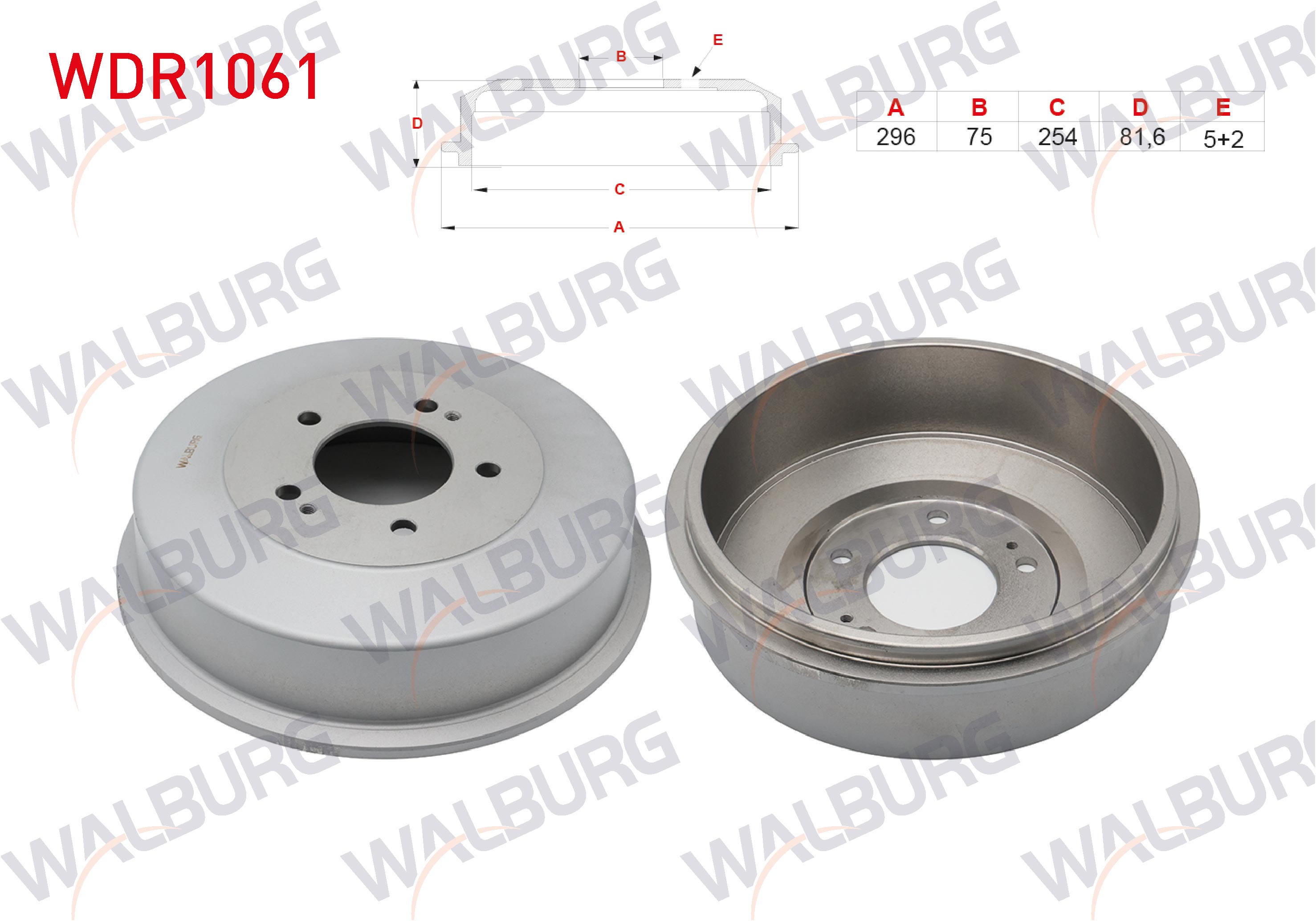WALBURG DB4359 | FREN KAMPANASI ARKA 5 DELIK 296X75X254X81,6 HYUNDAI H100 MINIBUS / PANEL VAN 1993-2004