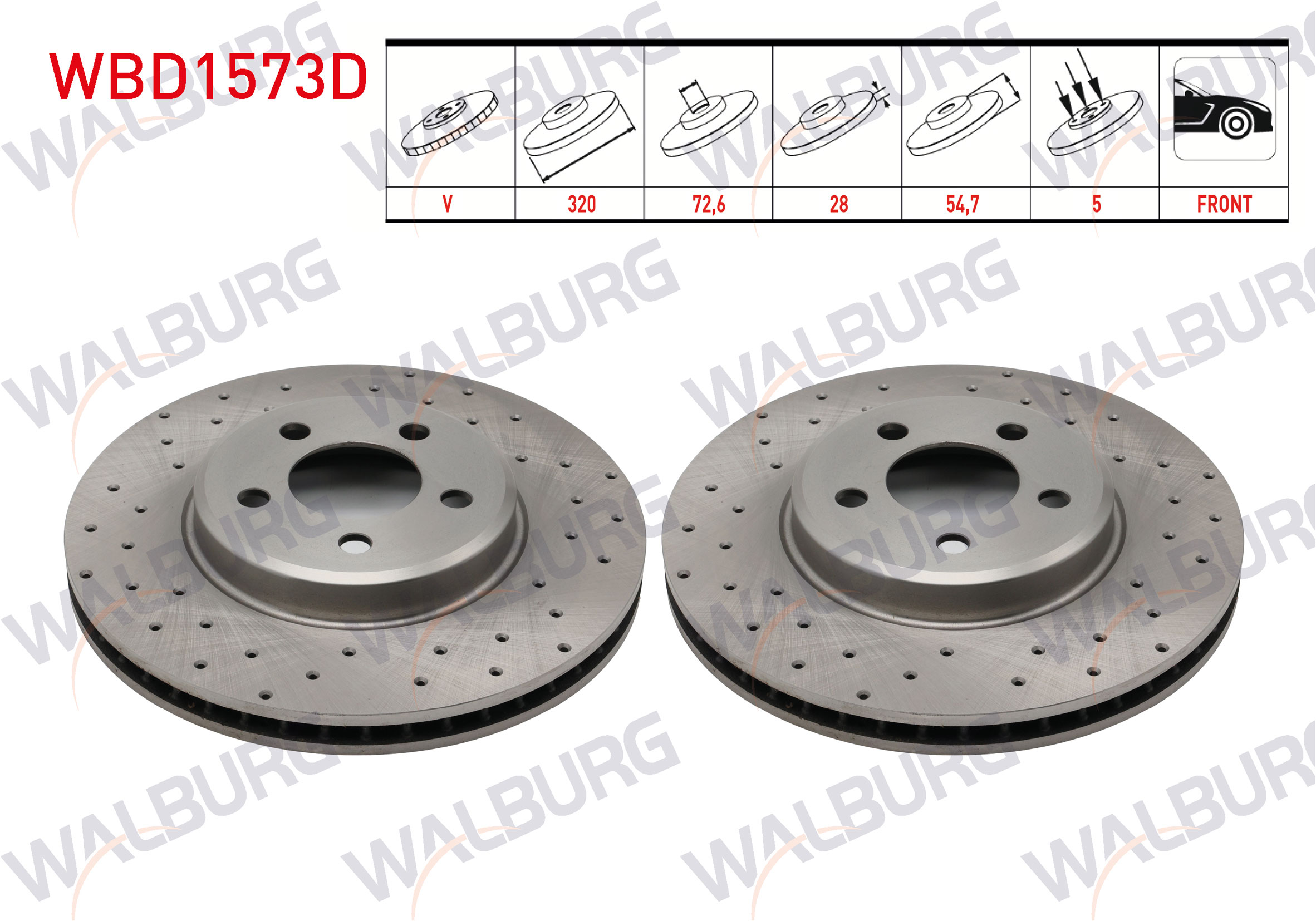 WALBURG  | FREN DISKI ON HAVALI PERFORMANS DELIKLI 5 BJN 320X28X72,6X54,7 CHRYSLER 300C (LX) 2.7 - 3.0 CRD - 3.5 2004-2011