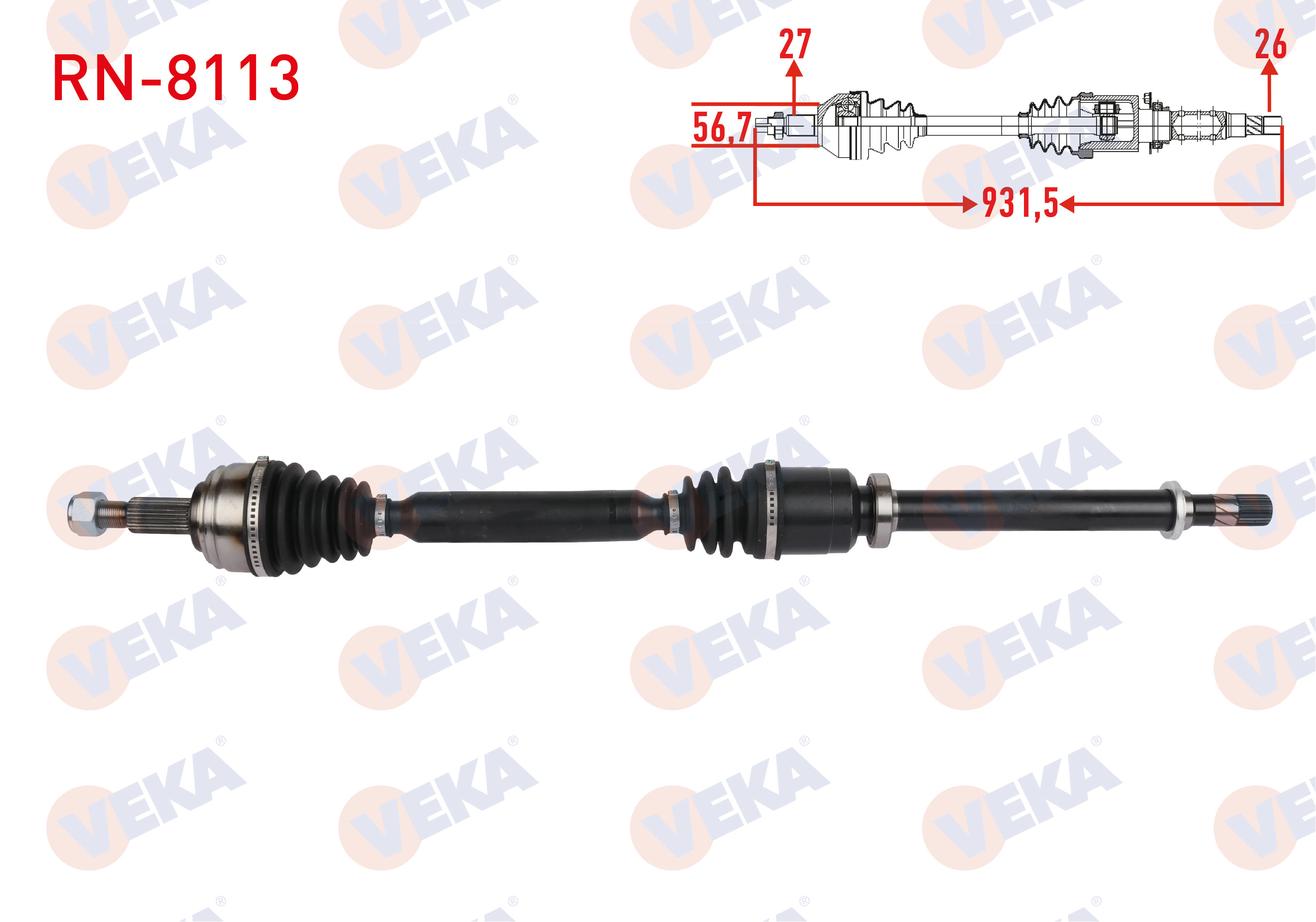 VEKA 250452 | KOMPLE AKS SAG ON RENAULT LAGUNA III(BG0/1) 1.5 DCI 5 VITES M-T JR5 SANZIMAN UZUNLUK 931,5mm 2007-