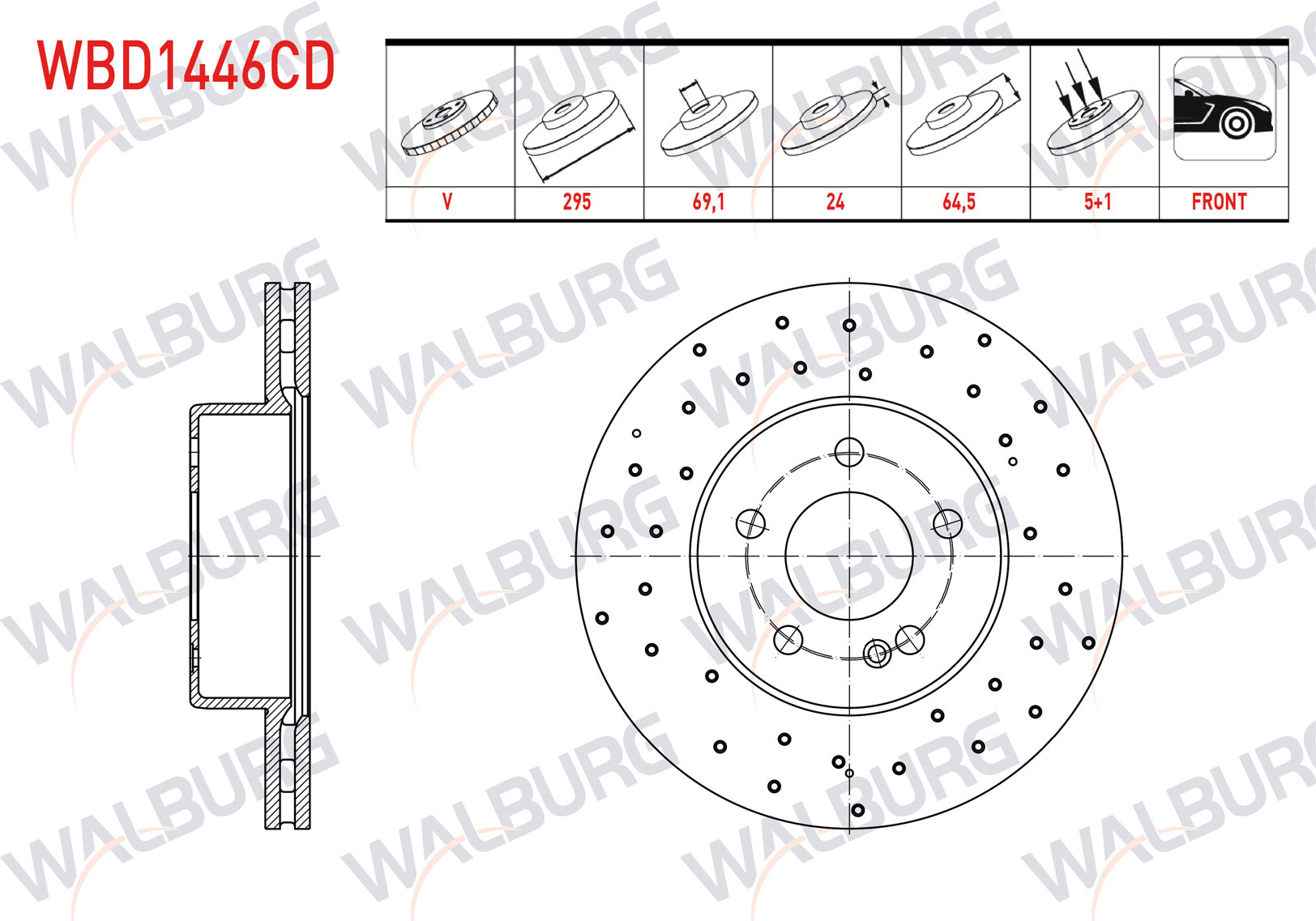WALBURG  | FREN DISKI ON HAVALI 5 BJN 295X24X69X61 MERCEDES C SERISI (W205, S205, A205) C160, C180, C180 BlueTEC d, C200, C200 d 2014-