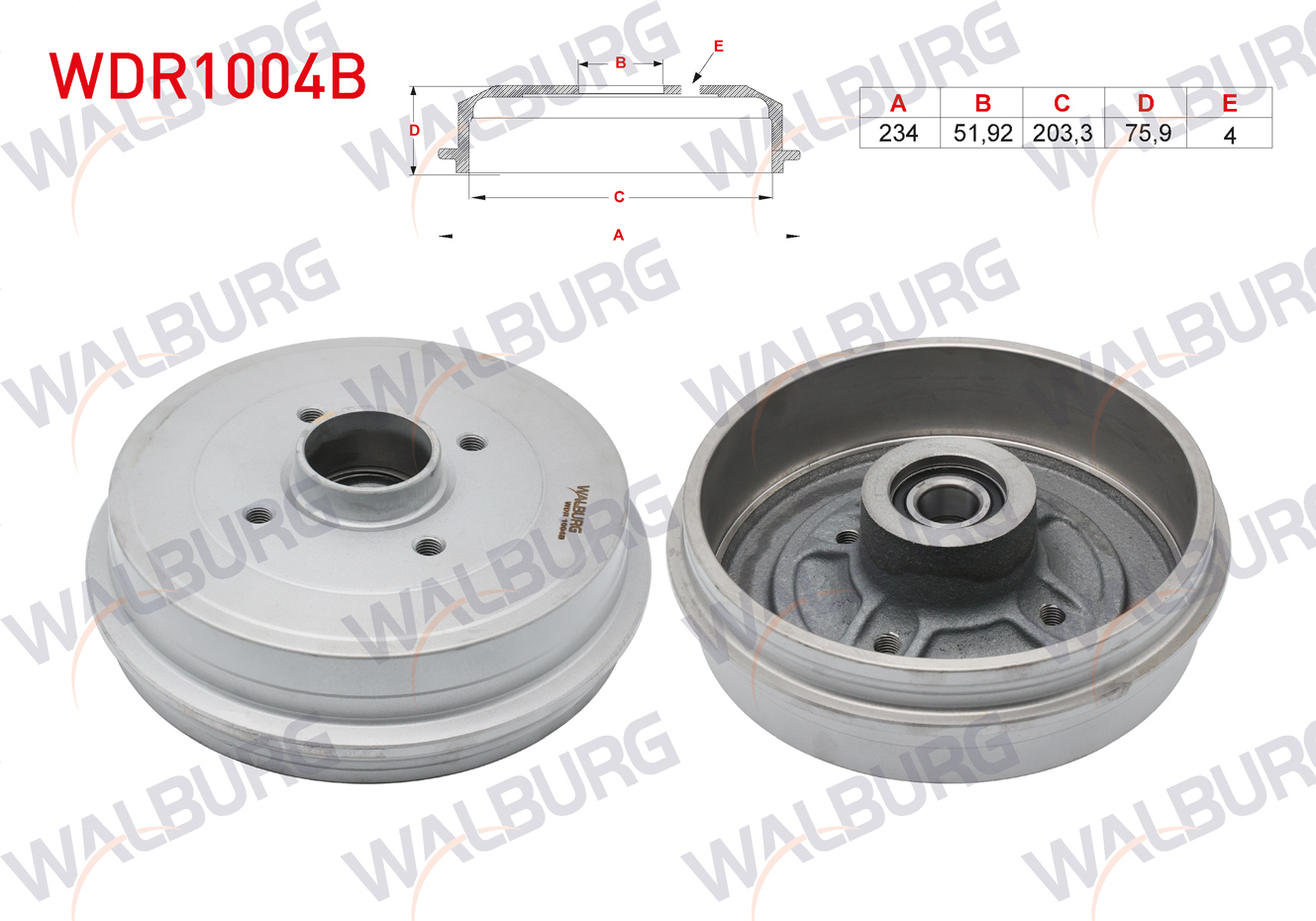 WALBURG 0 986 477 120 | FREN KAMPANASI ARKA RULMANLI 4 DELIK 234X51,92X203,3X75,9 RENAULT CLIO II 1998-2005/ MEGANE II 2002-2008 / SYMBOL II 2008-2012 /DACIA LOGAN 2004-2012/ R19