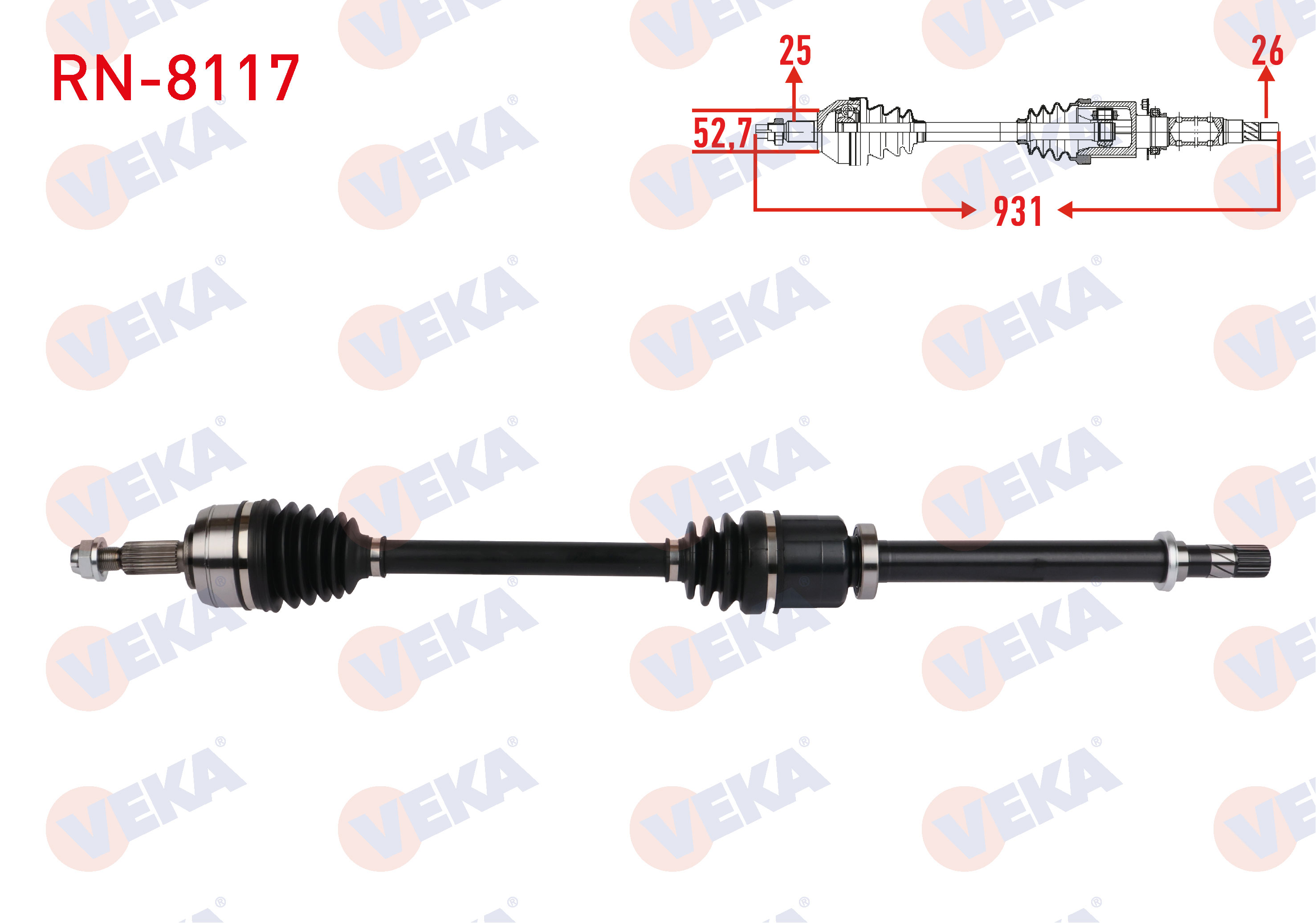 VEKA 250425 | KOMPLE AKS SAG ON RENAULT FLUENCE (L30) 1.5 DCI 6 VITES UZUNLUK 931mm 2009-