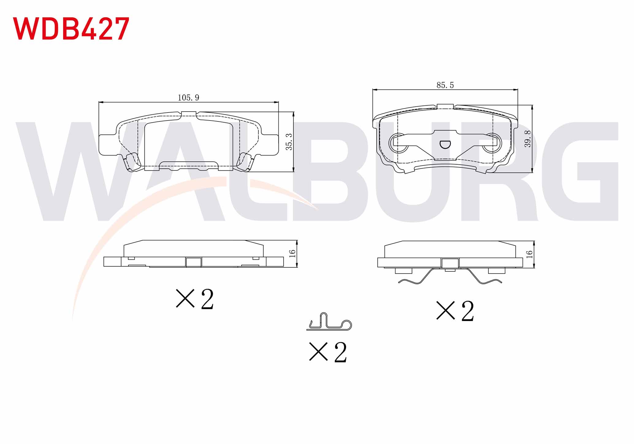 WALBURG 0 986 494 502 | FREN BALATA ARKA MITSUBISHI LANCER VII 1.3 2003-2007/ LANCER 2.0 2007- / OUTLANDER I 2.0 2001-2006/ OUTLANDER II 2.0 DI-D 2006-2012/ JEEP COMPASS 2.0 CRD 2006-/ PEUGEOT 4007 2.2 HD