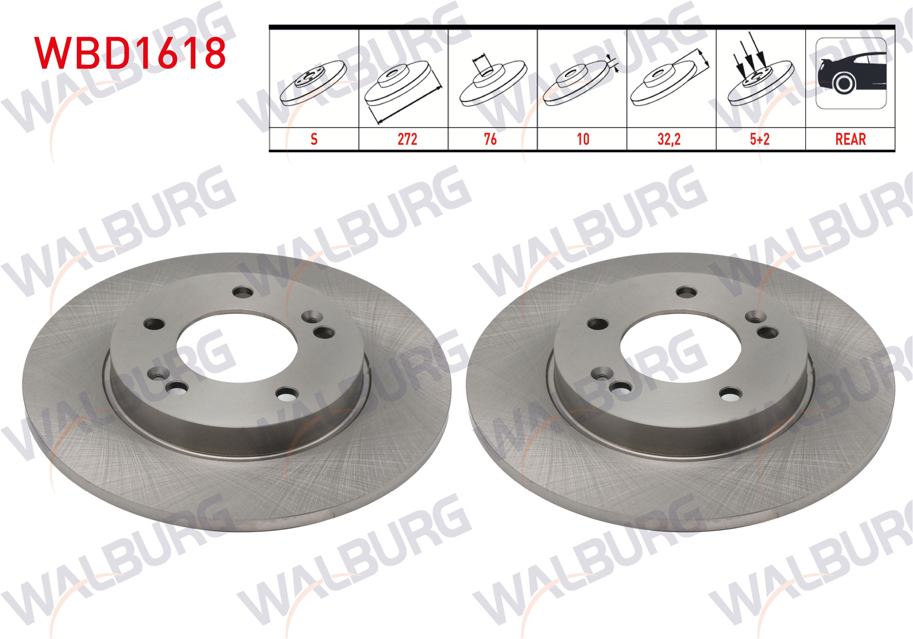 WALBURG 0 986 479 G30 | FREN DISKI ARKA DUZ 5 BJN 272X10X76X32,2 HYUNDAI I30 2016-/ KIA CEED 2018-/ XCEED 2019-