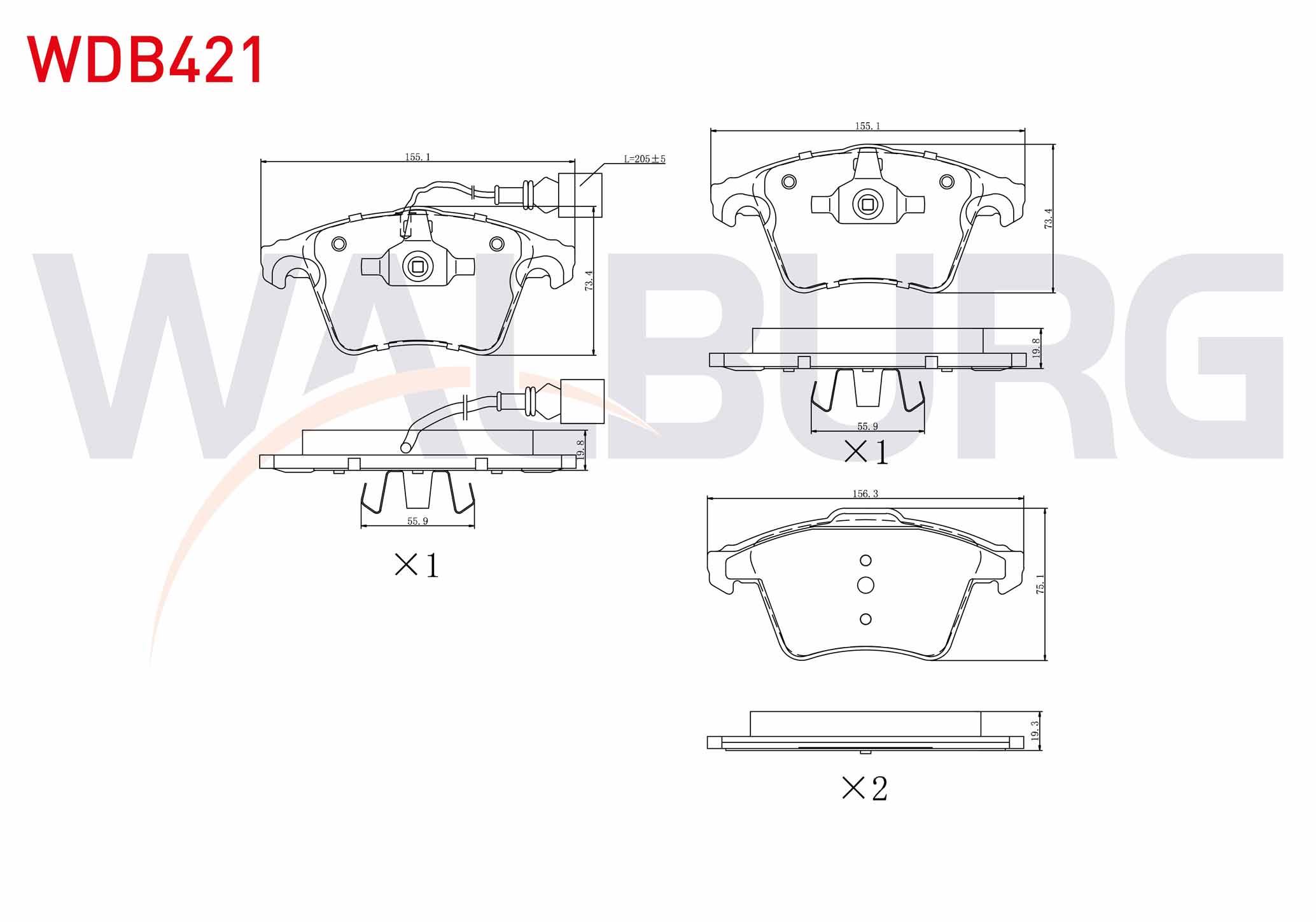 WALBURG  | FREN BALATA ON FISLI VOLKSWAGEN TRANSPORTER V 1.9 TDI 2003-2011 / TRANSPORTER V 2.5 TDI 2003-2011 / TRANSPORTER VI 2.0 TDI 2009- / TRANSPORTER VI 2.0 TDI BITDI 2009-
