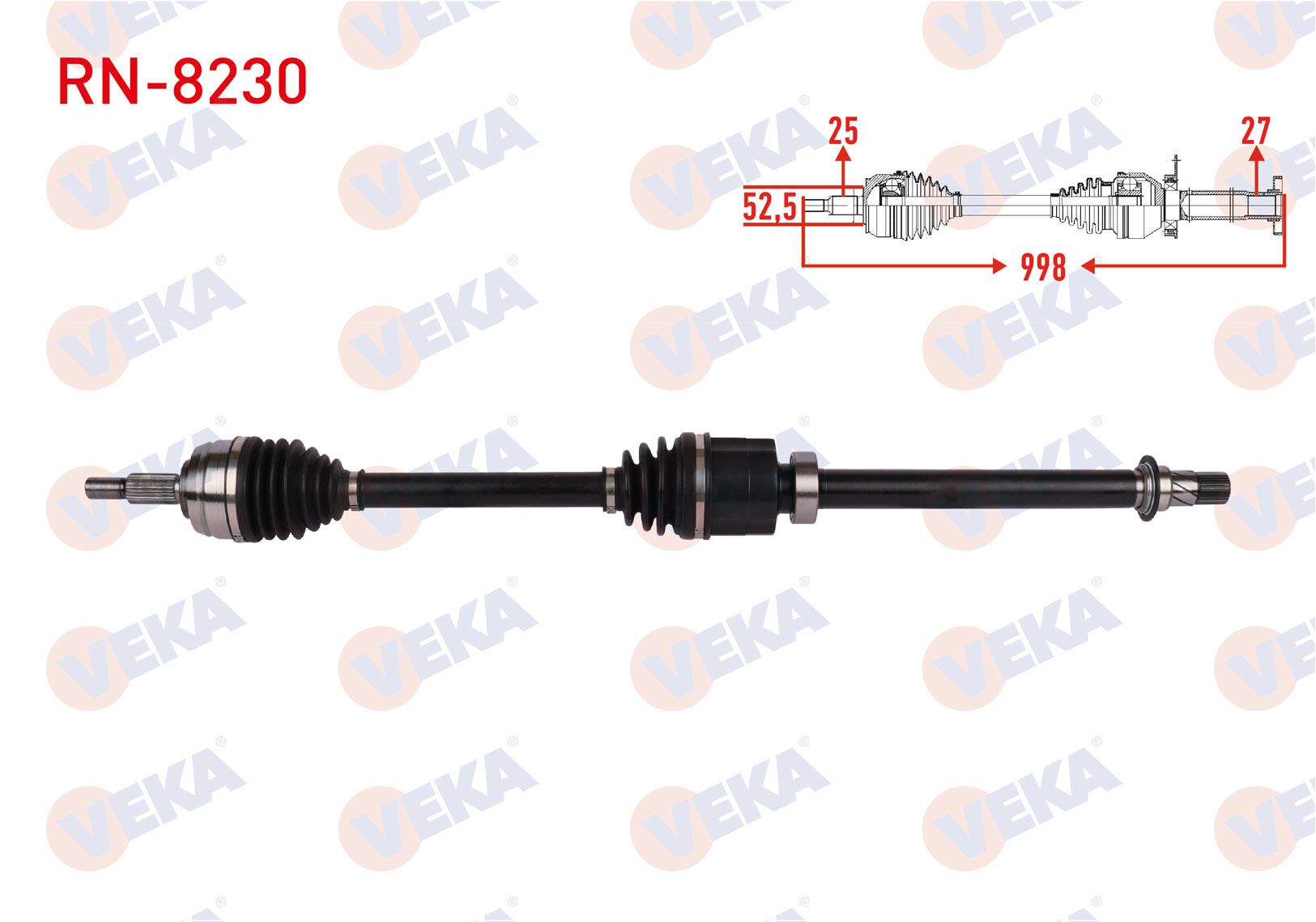 VEKA 203876 | KOMPLE AKS SAG ON UZUNLUK 998mm RENAULT MEGANE IV 1.3 Tce - 1.5 Blue dCi (EURO 6) 7 A-T (SNZ-DW5) 2016-