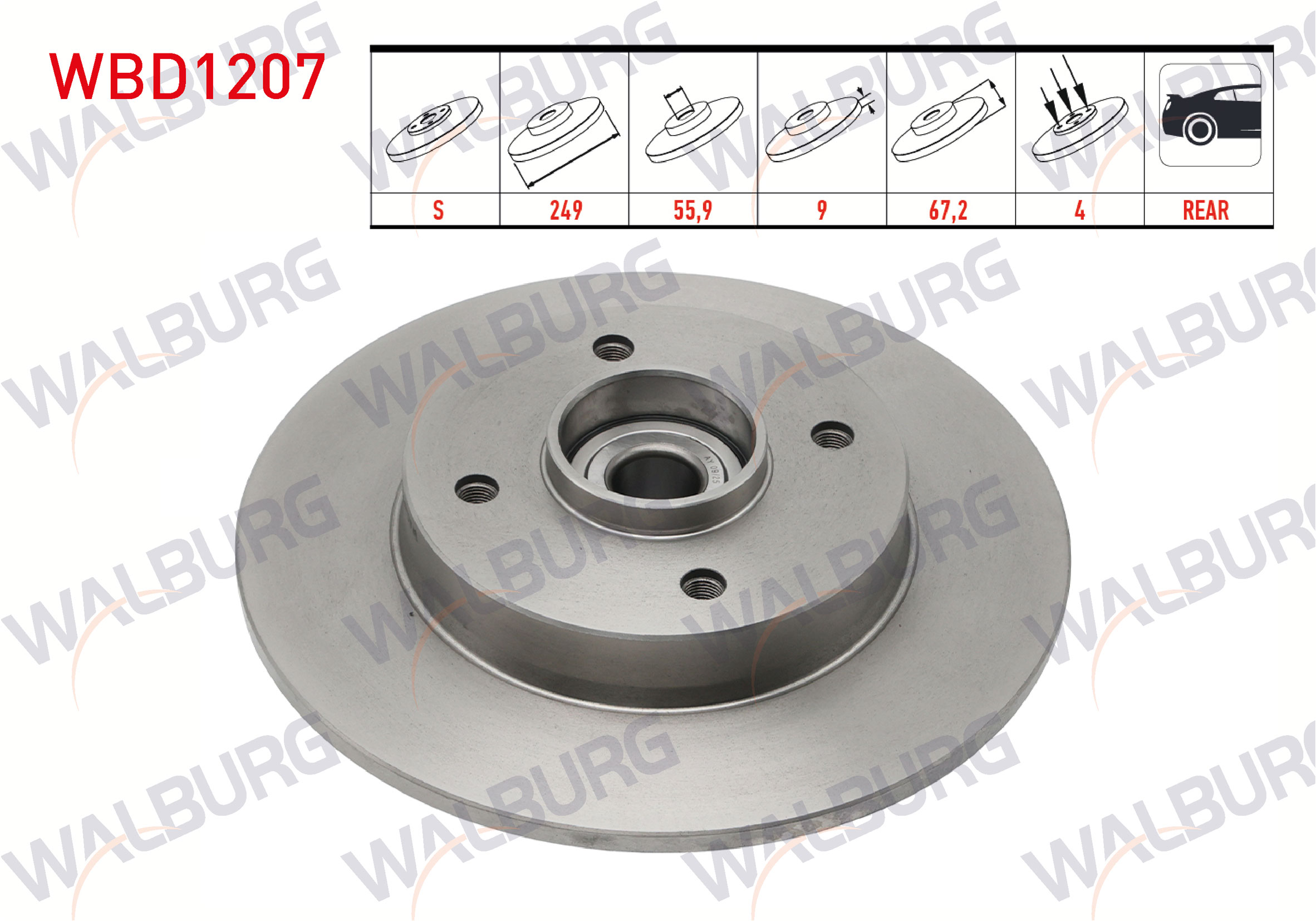 WALBURG 0 986 479 219 | FREN DISKI ARKA DUZ 4 BJN 249X9X59,92X67 307 1.6 HDI PORYA RULMANLI MANYETIK ABS OKUYUCU 2000-2007/207 1.4 HDI-1.6 HDI-1.6 2006-2012/C4 1.6 HDI 2004-2009/CACTUS 1.6 eHDI 2014-/DS3