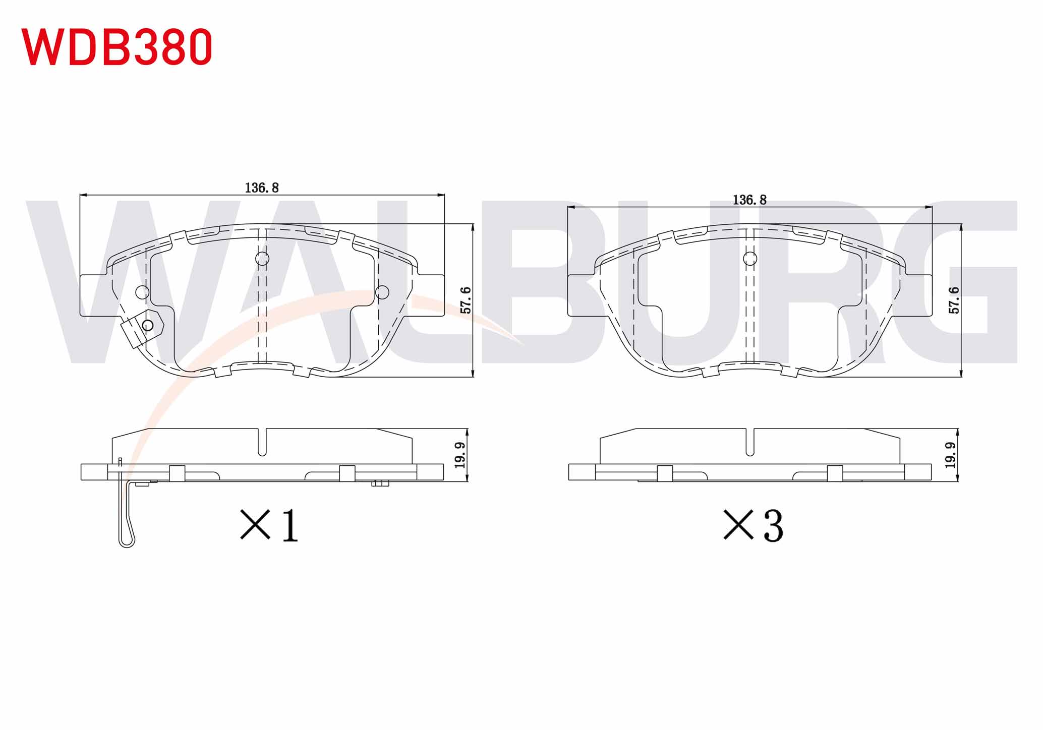 WALBURG  | FREN BALATA ON IKAZLI OPEL CORSA D 1.3 CDTI 90 HP 2006-2014 / CORSA D 1.4 90 HP 2006-2014 / FIAT 500L 1.3 MJT 2012-/ 500L 1.4 2012-/ GEELY EMGRAND EC7 1.5 2010-2014
