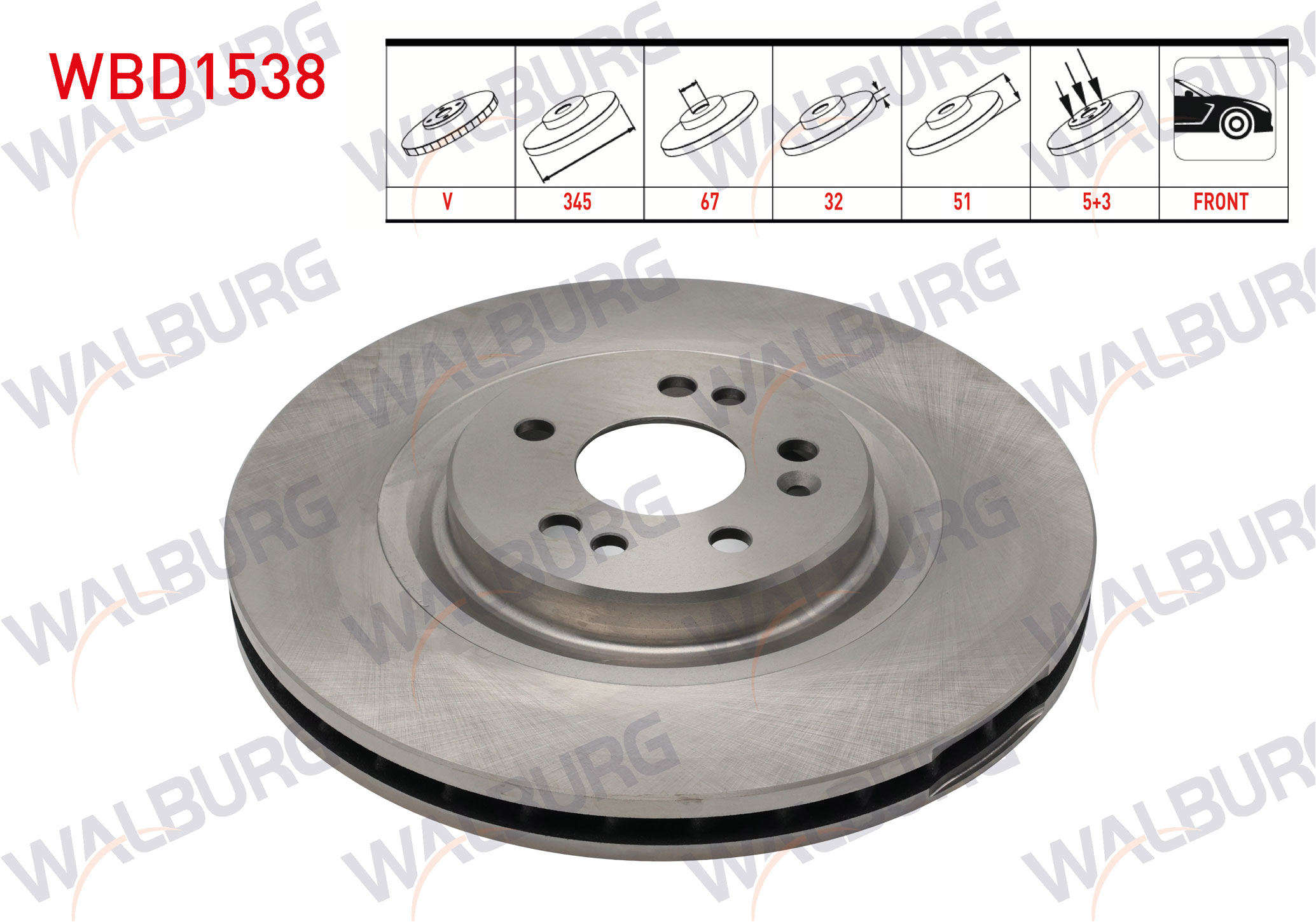 WALBURG 0 986 479 405 | FREN DISKI ON HAVALI 5 BJN 345X32X67X51MERCEDES M (W163) 270 CDI - 320 - 400 CDI - 430 1998-2005