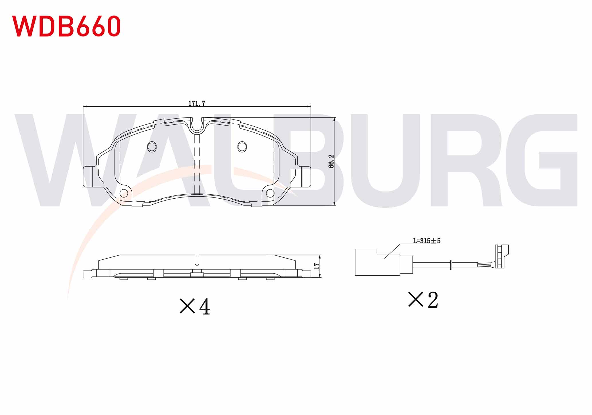 WALBURG  | FREN BALATA FISLI ON FORD TRANSIT (V363, V710) (CIFT TEKER) 2.2 TDCI 17.00mm 2014-