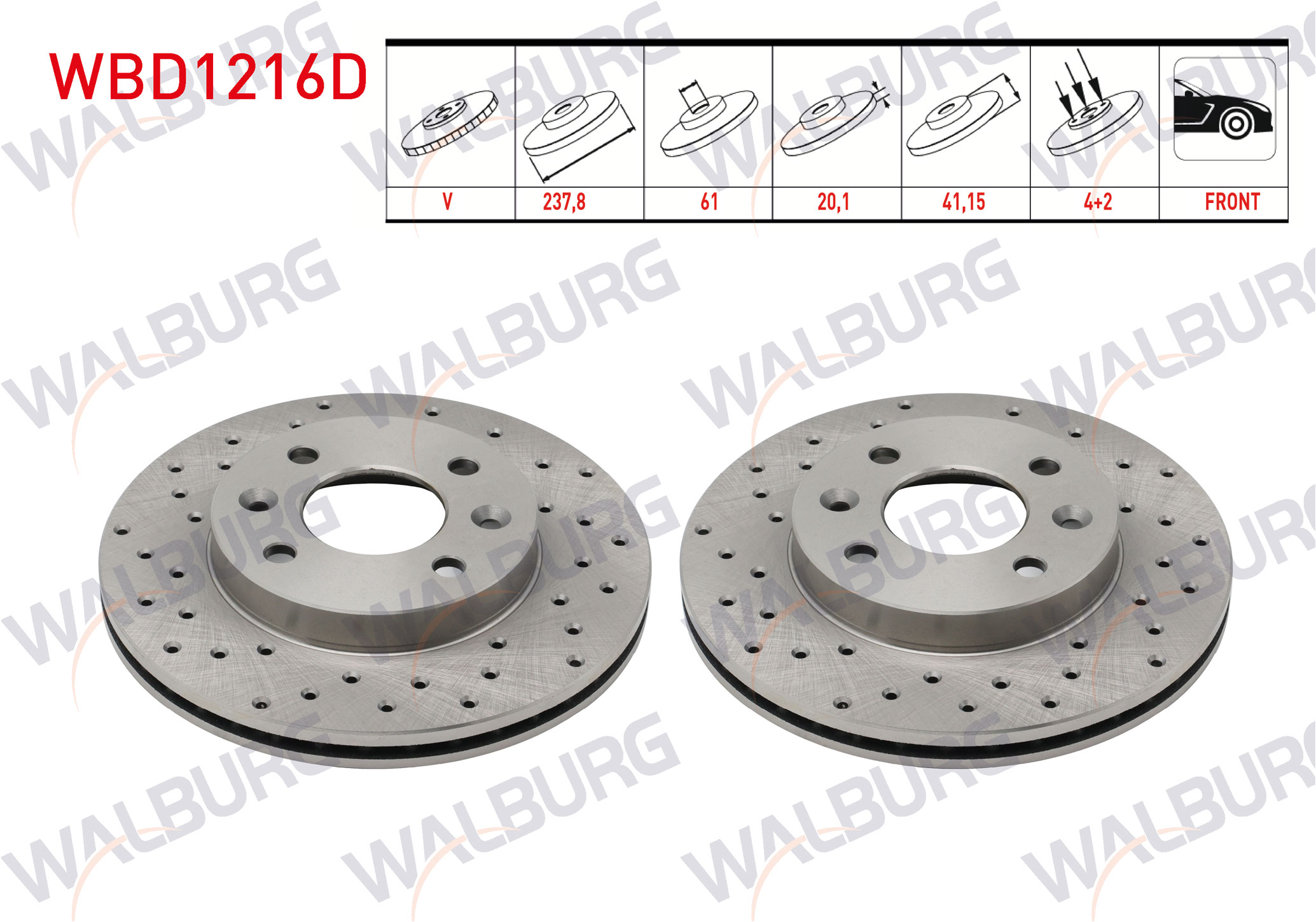 WALBURG 0 986 479 R66 | FREN DISKI ON HAVALI PERFORMANS DELIKLI 4 BJN 237,8X20,1X61X41,15 KANGOO 1.5 DCI 1998-2008/CLIO II 1.2i - 1.4i - 1.6i 1998-2005/SYMBOL II 1.4 - 1.5 DCI 2008-2012/MEGANE I 1.4 16v 1