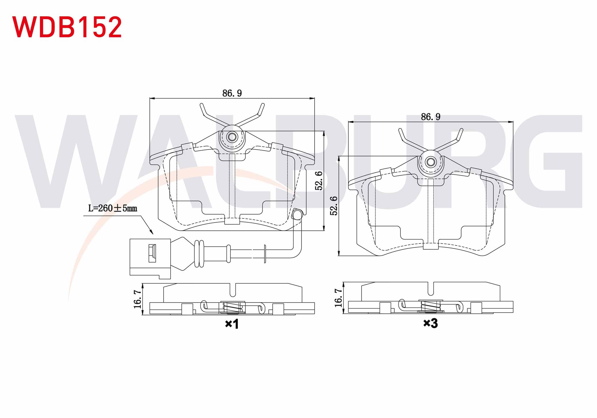 WALBURG  | FREN BALATA ARKA FISLI VW POLO (9N_) 1.6i 16v 2001-2012/ 1.4 TDI 2001-2012/ 1.4i 16v 2001-2012/ 1.9 TDI 2001-2012/ A3 (8P1) 1.6 2003-2012/ 1.8 T 2003-2012/ A1 (8X1) 1.4 TFSI 2010-
