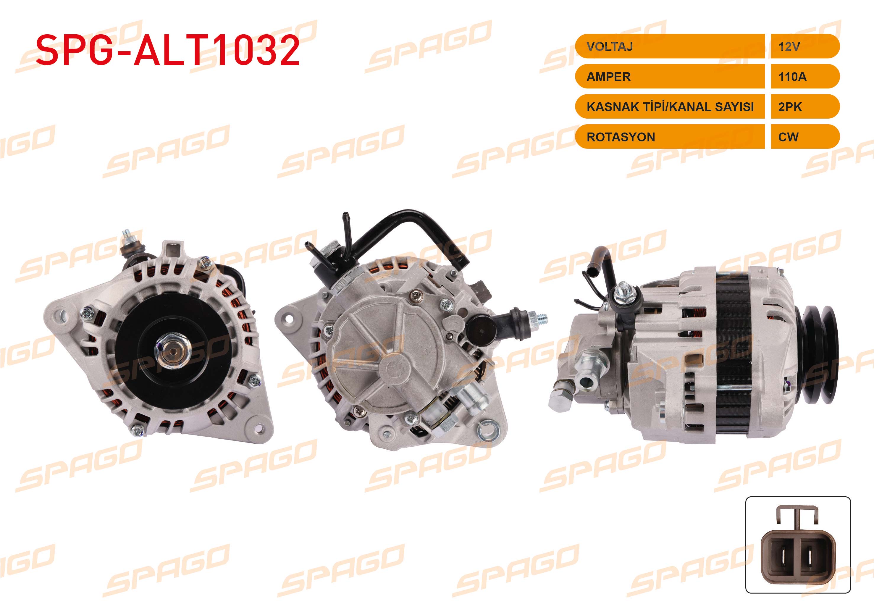 SPAGO 22862N | ALTERNATOR 12V 110A CIFT KASNAK (ALT576) STAREX 97-06 - H-1 00-06 / KIA K2500 K2700 KAMYONET