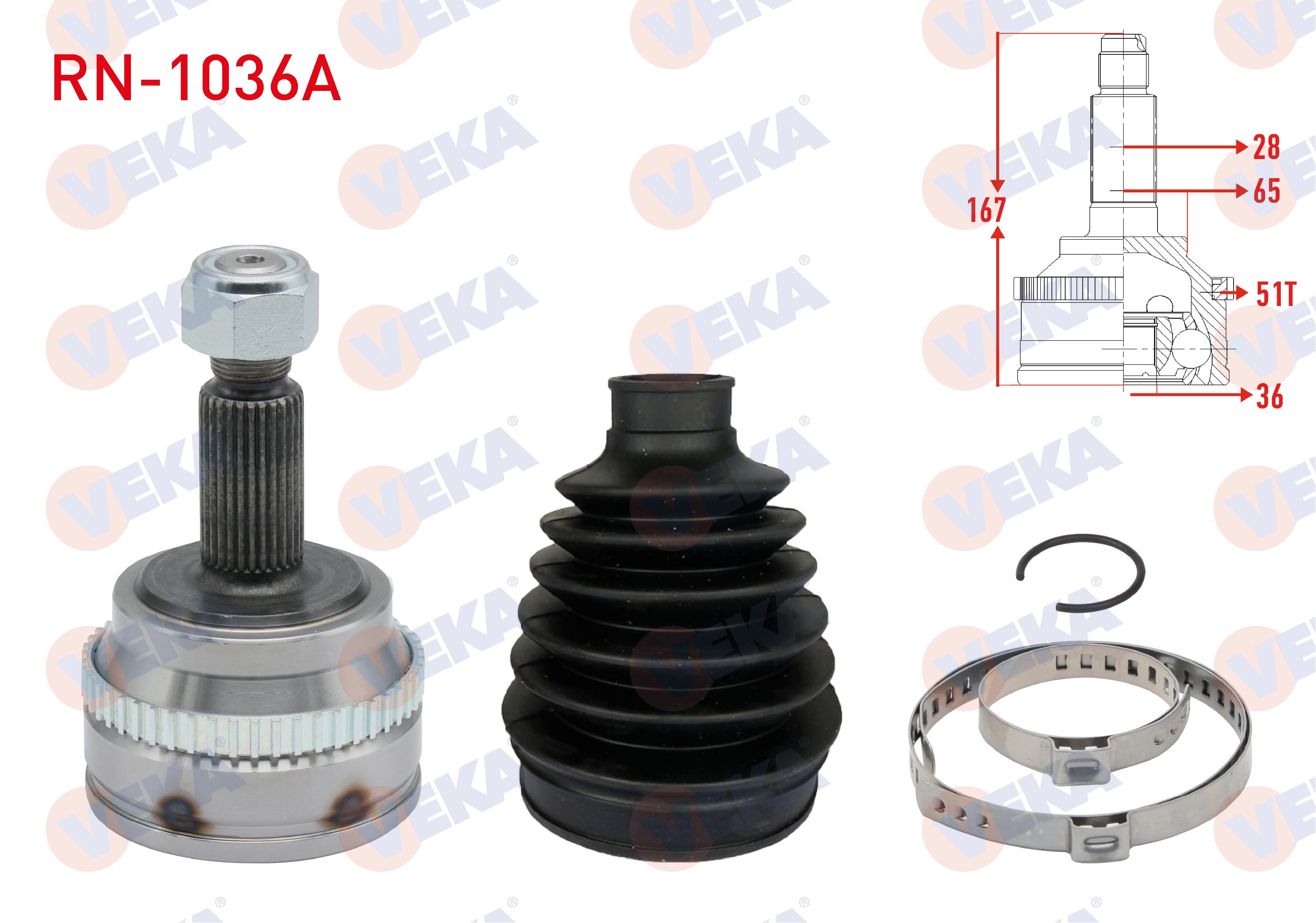 VEKA 303438 | AKS KAFASI SOL-SAG ON DIS RENAULT MASTER II (FD) 2.5 DCI ABSLI 51 DIS 28X36X65 UZUNLUK 167 mm 1998-2010