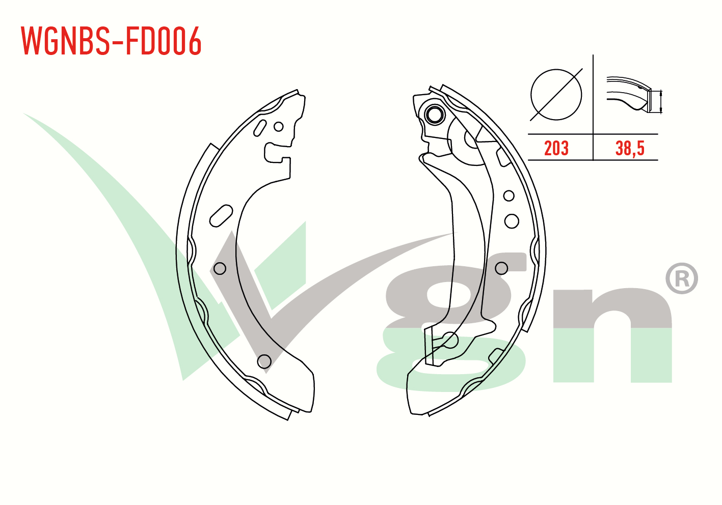 WGN  | FREN PABUC BALATA ARKA FORD ESCORT VII 1.3 GENIS TIP LEVYELI 203X38,5mm 1995-1999/ESCORT VII 1.4 1995-1999/ESCORT VII 1.6 16v 1995-1999/ESCORT VII 1.8 TD 1995-1999/ESCORT VII 1.8i