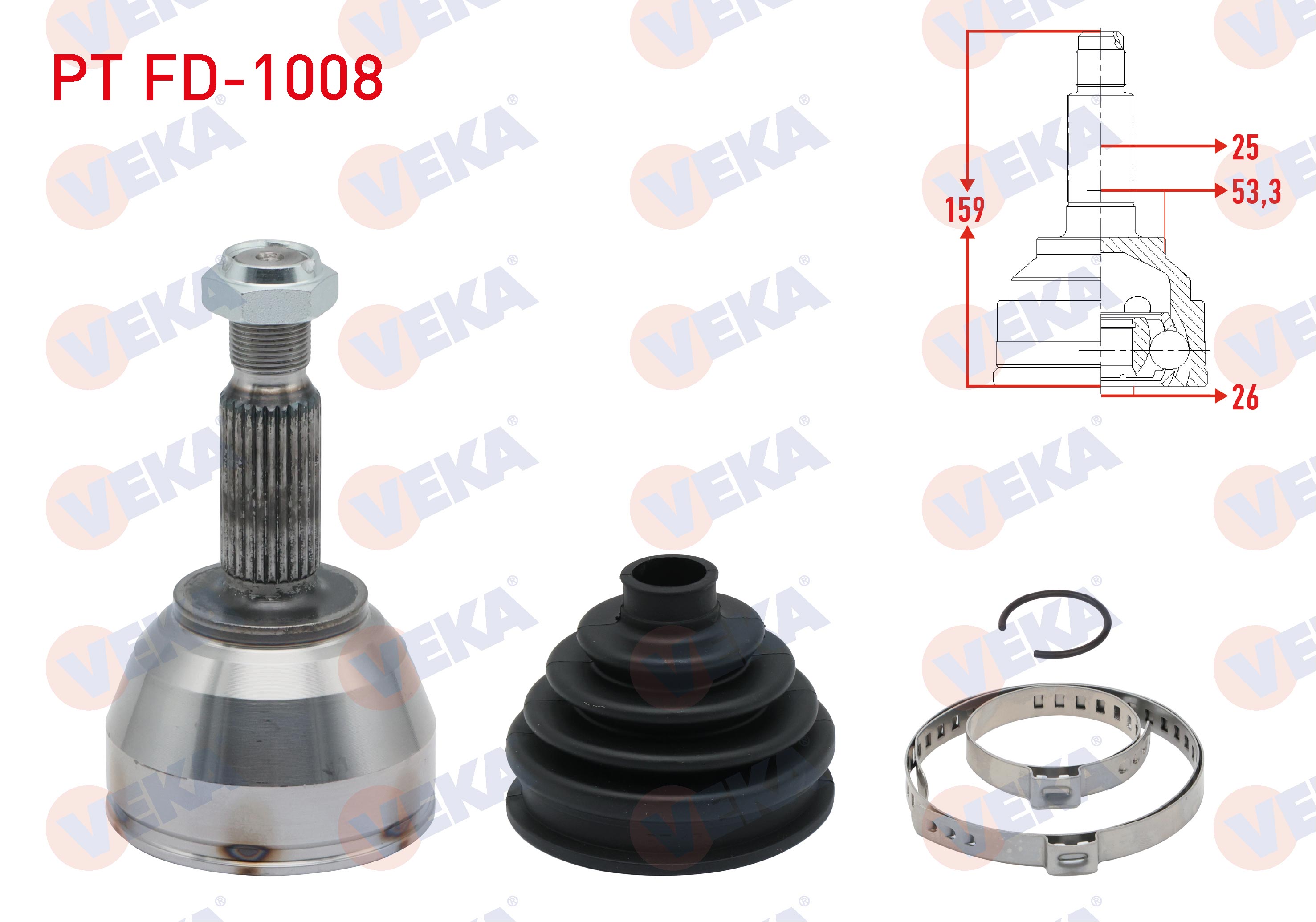 VEKA  | AKS KAFASI SOL-SAG ON DIS FORD TRANSIT CONNECT 1.8 TDCI 90 HP 25X26X53.3 UZUNLUK 158,8mm 2002-2013