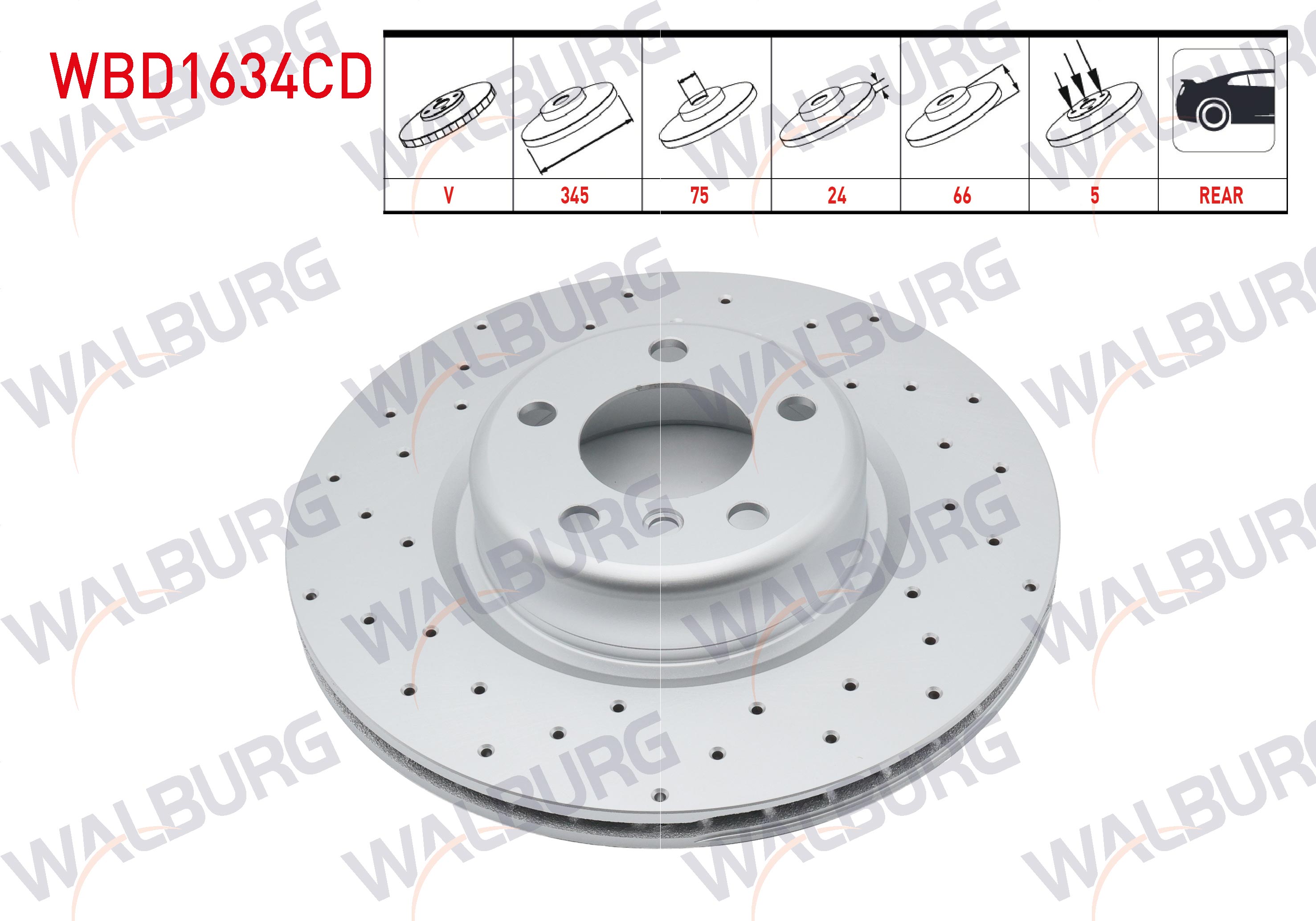 WALBURG 0 986 479 E06 | FREN DISKI ARKA HAVALI KAPLAMALI PERFORMANS DELIKLI 5 BJN 345X24X75X66 BMW 1 SERISI (F20)(F21) 11-19 / 2 SERISI (F22,F87)(F23) 12-/3 SERISI (F30,F80)12-18/4 SERISI (F32,F82) 2013-2