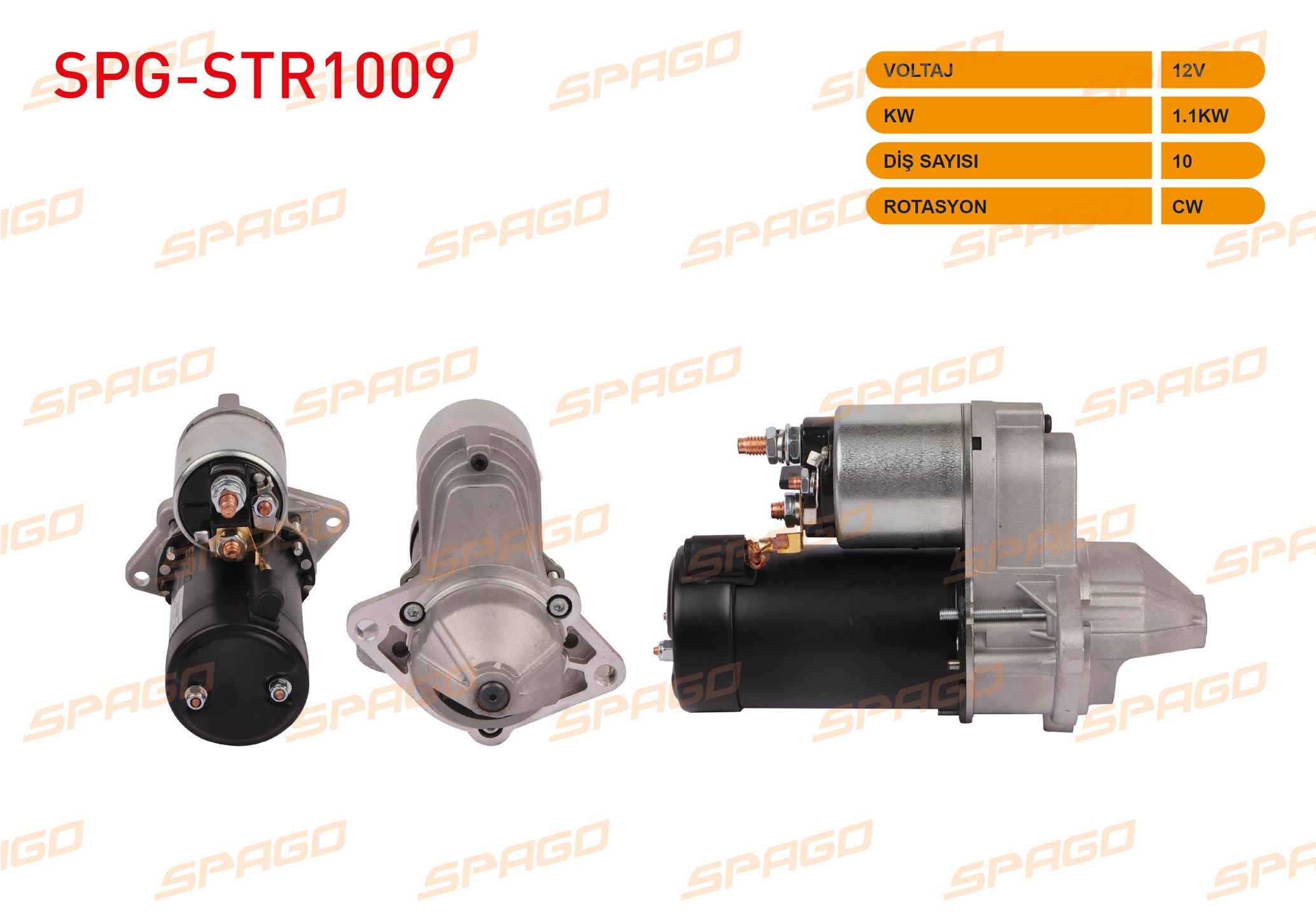 SPAGO 32648N | MARS MOTORU 12V 1.1KW 10 DIS CW (STR3010) ASTRA F G H 91-10 - VECTRA 88-08 - CORSA 82-03 (1.2 1.4 1.6 BENZINLI ARACLAR ICIN)