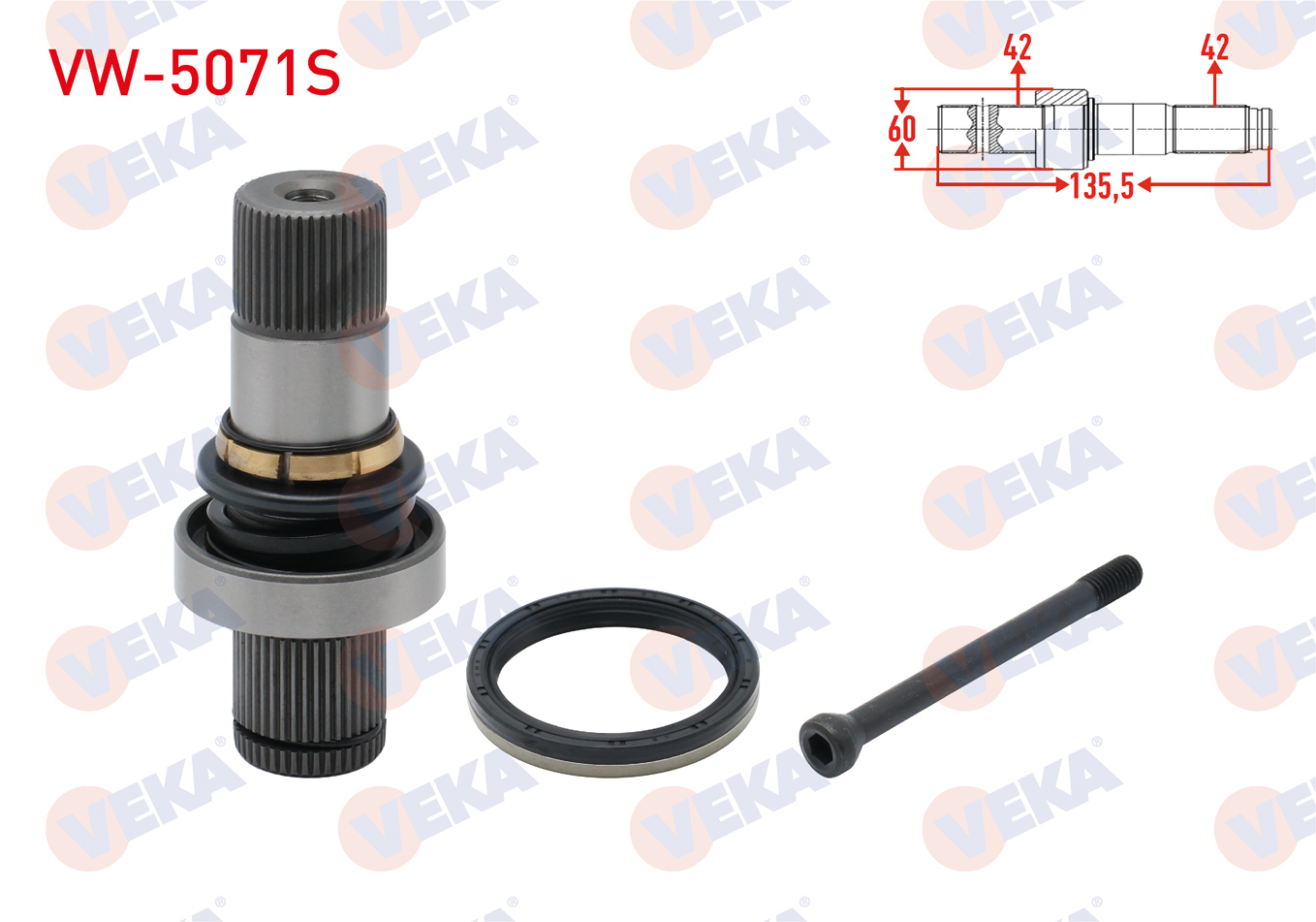 VEKA 261213 | AKS KAFASI SAG ON IC FREZE EK MILI 42X42X60 UZUNLUK 135,5 mm VW TRANSPORTER VI 2.0 TDI - 2.0 BITDI 140 HP 2015-