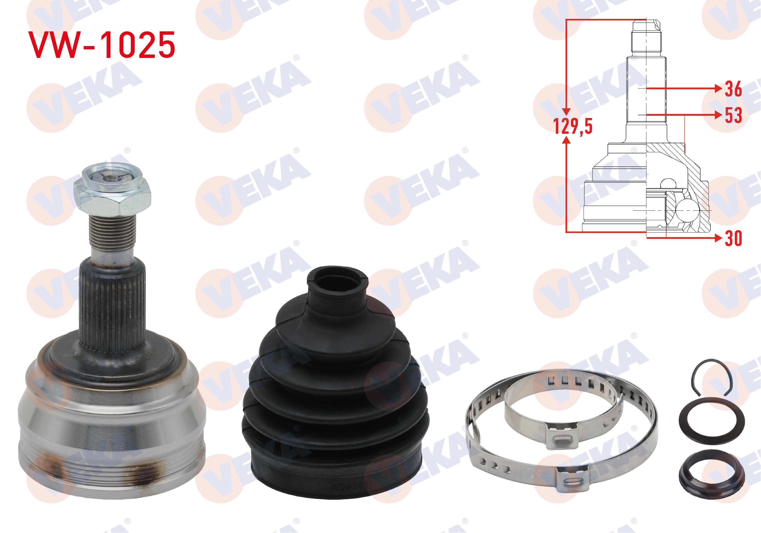 VEKA  | AKS KAFASI SOL-SAG ON DIS VOLKSWAGEN GOLF IV (1J1) 1.6i 36X30X53 UZUNLUK 129 mm 1997-2005