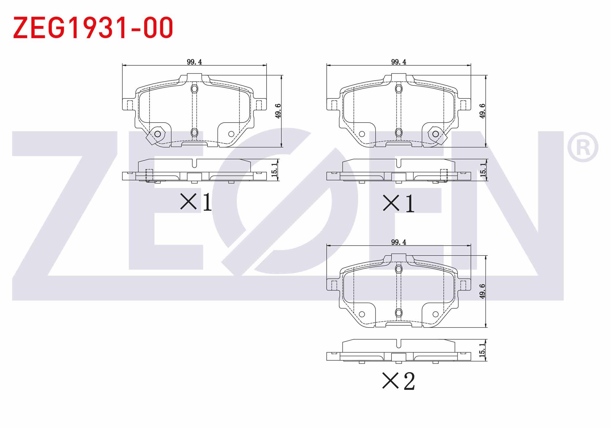 ZEGEN  | FREN BALATA ARKA IKAZLI TOYOTA COROLLA (E21) 1.6 VVT-I 2019- ELEKTRONIK PARK FRENI OLMAYAN ARACALAR ICIN