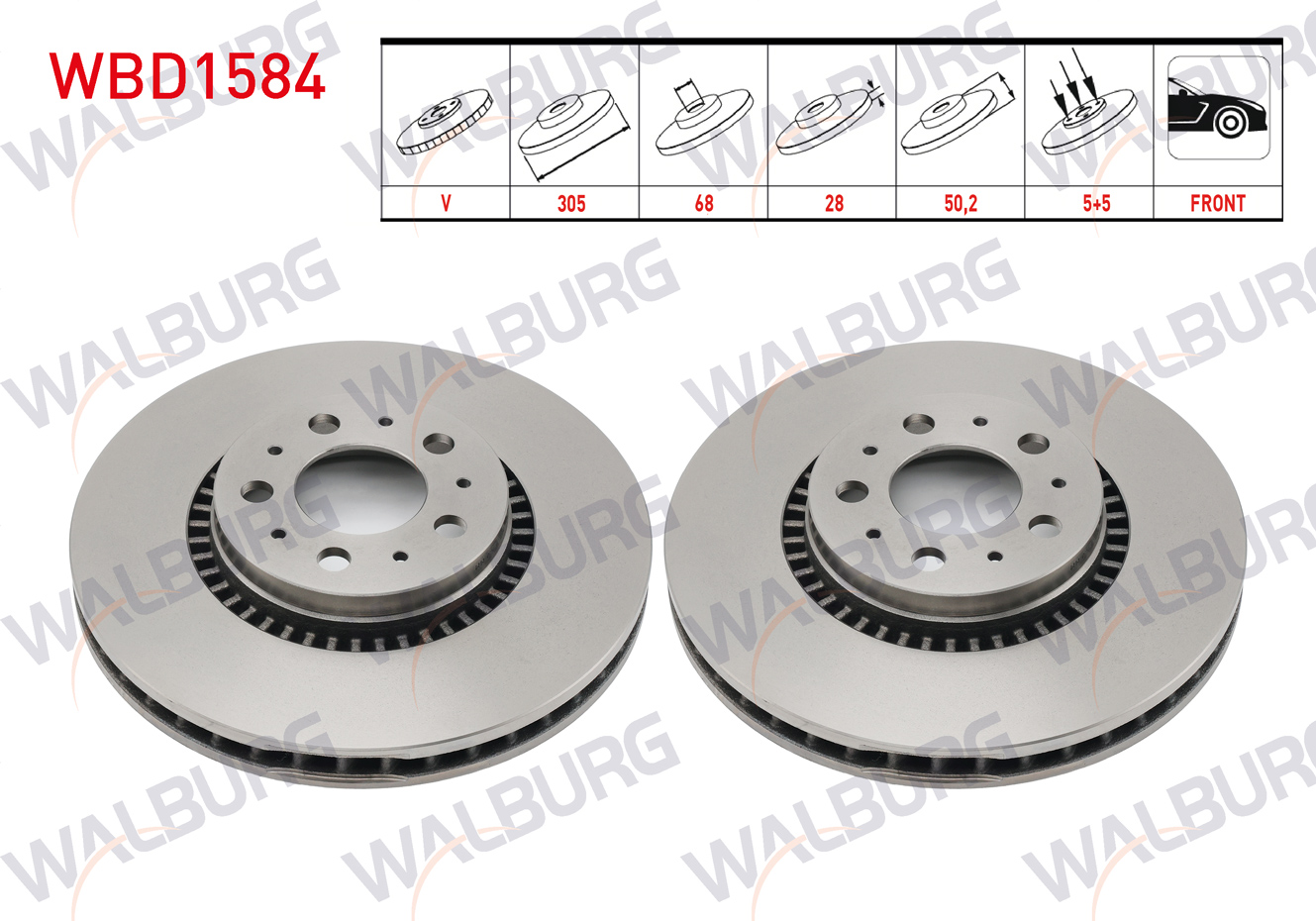 WALBURG DDF1078 | FREN DISKI ON HAVALI 5 BJN 305X28X68X50,2 VOLVO S60 I 2.0 T - 2.4 D5 - 2.4 T5 00-10/ S80 I 2.0 T - 2.4 - 2.4 D5 98-06/ V70 I - II 2.0 - 2.3 T5 - 2.4 T - 2.4 D5 97-07/ XC70 I 2.4 D5