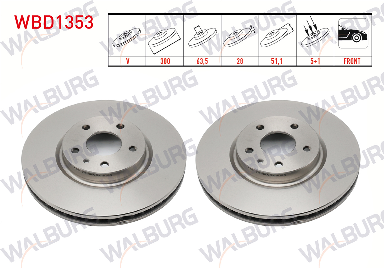 WALBURG  | FREN DISKI ON HAVALI 5 BJN 300X28X63,5X51,1 FORD MONDEO V 1.6 TDCI 2014- / MONDEO V 1.5 EcoBoost 2014- / MONDEO V 2.0 TDCI 2014