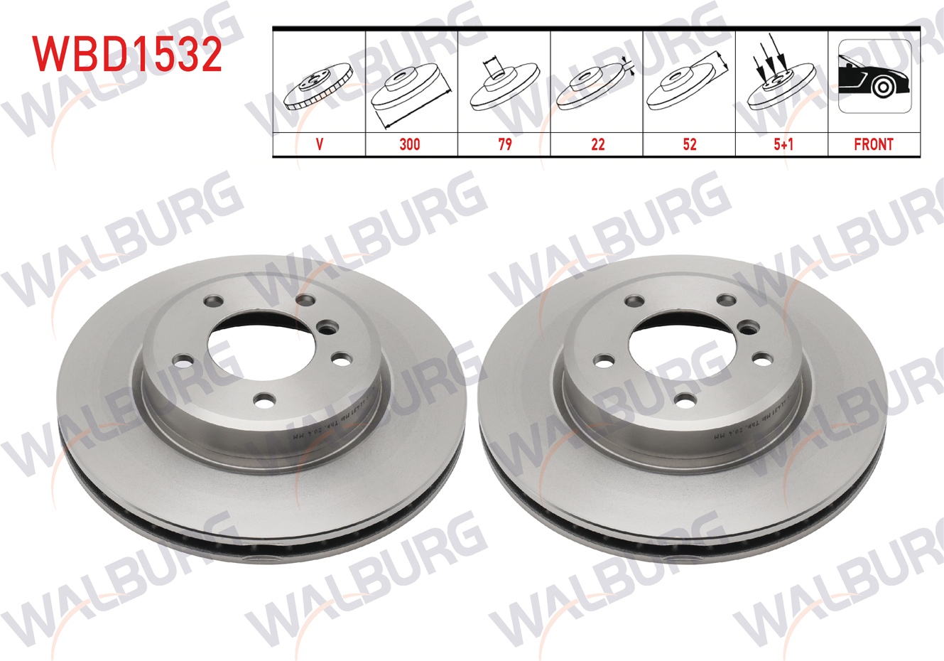 WALBURG  | FREN DISKI ON HAVALI BMW 3 SERISI (E46) 320 D 5 BJN 300X22X79X52 1998-2005