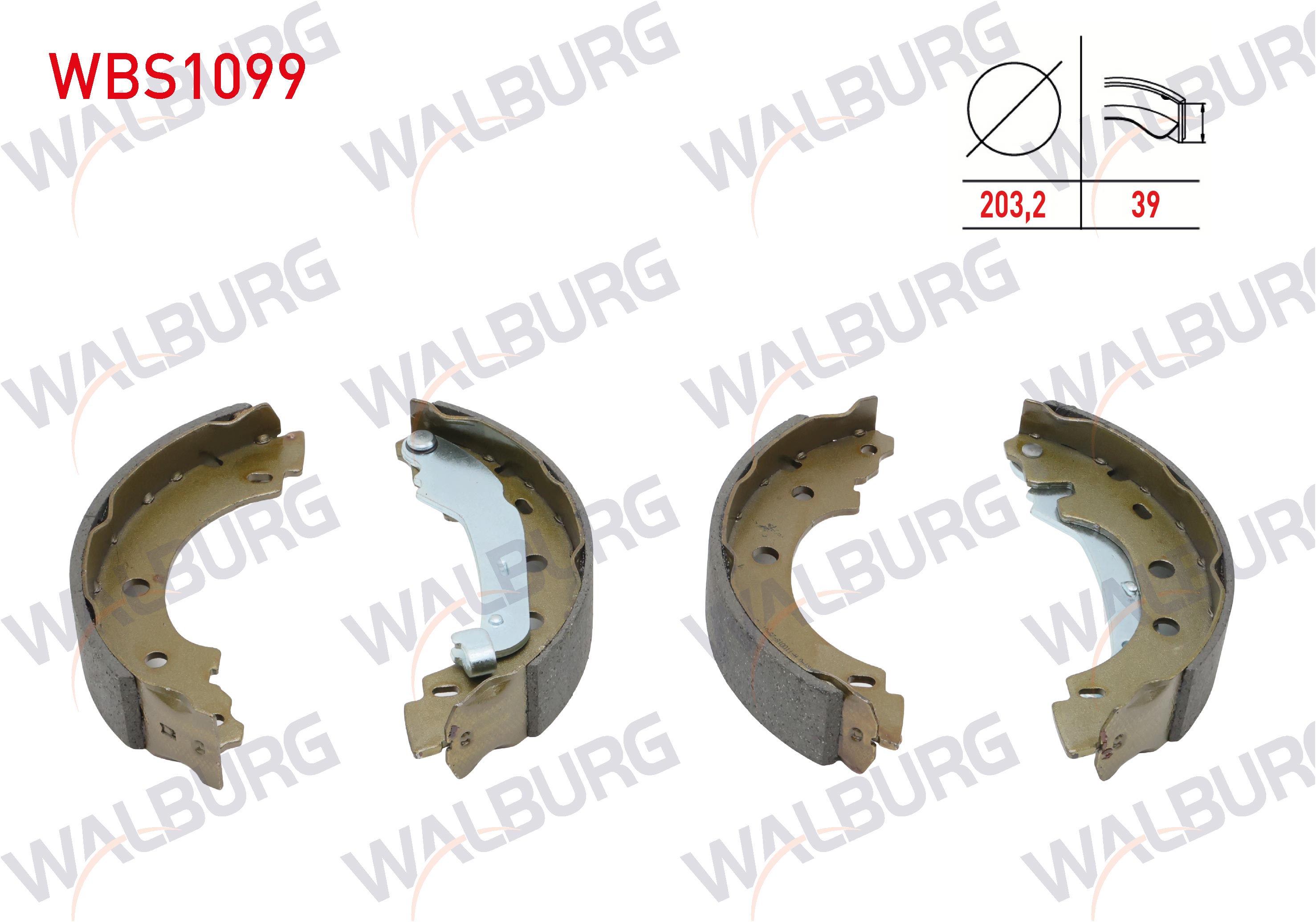 WALBURG  | FREN PABUC BALATA ARKA RENAULT KANGOO (KC0/1) 1.4i LEVYELI 203,2X39 mm 1998-2008/ KANGOO 1.5 DCI- 1998-2008/ KANGOO 1.9 D- 1998-2008