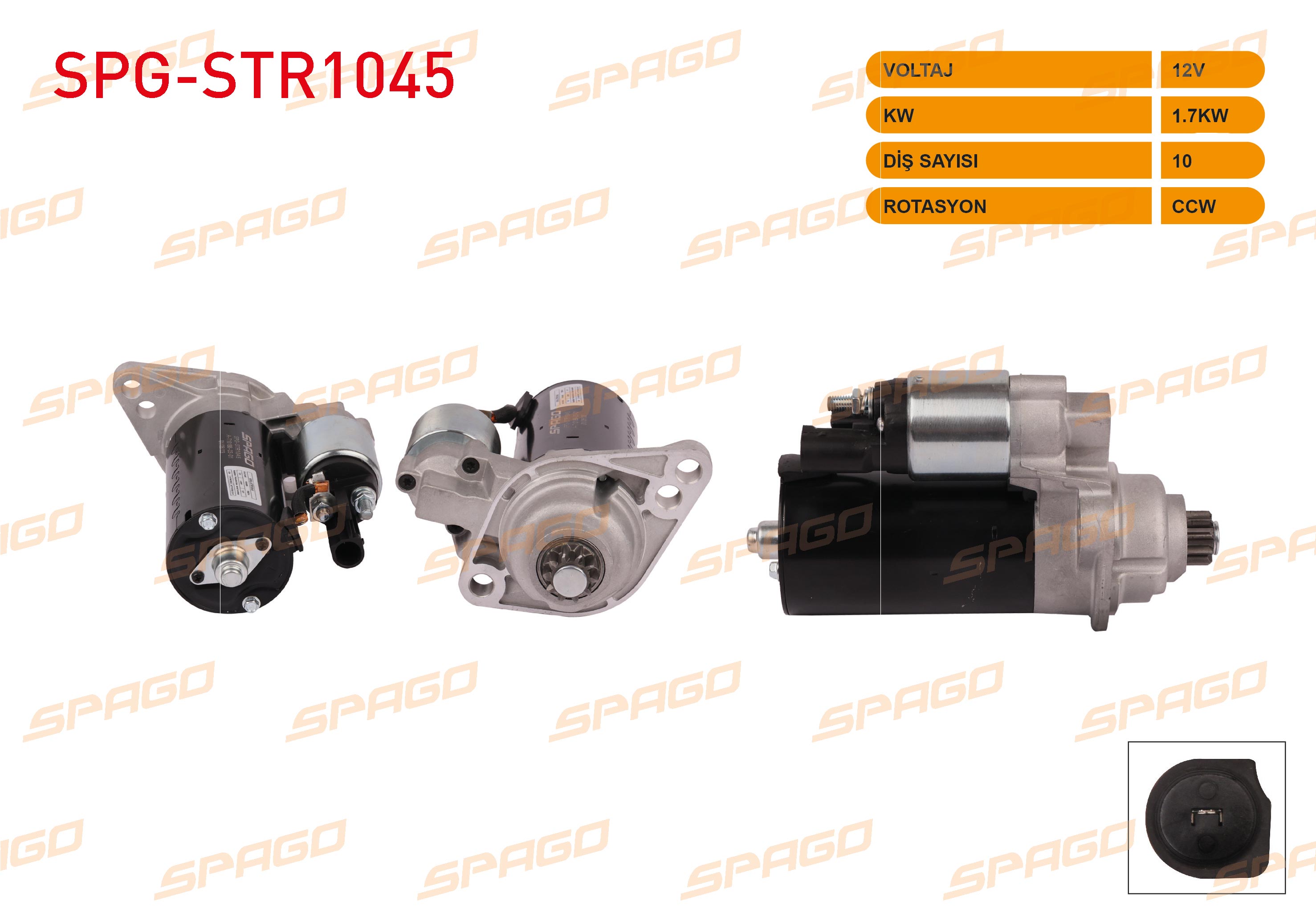 SPAGO 0 001 123 012 | MARS MOTORU 12V 1.7 KW 10 DIS CCW (STR6558) TRANSPORTER T5 - PASSAT B6 - JETTA III - GOLF V (1.9 TDI ARACLAR ICIN)