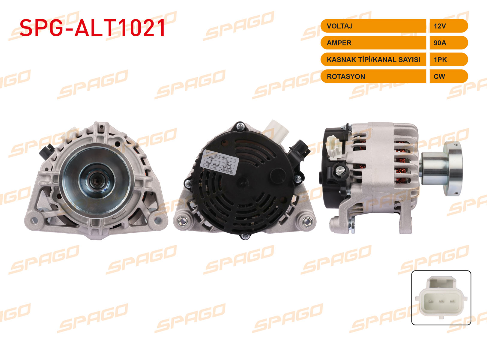 SPAGO 063377412010 | ALTERNATOR 12V 90A (ALT722) FORD FOCUS I 1.8 TDCI 98-04