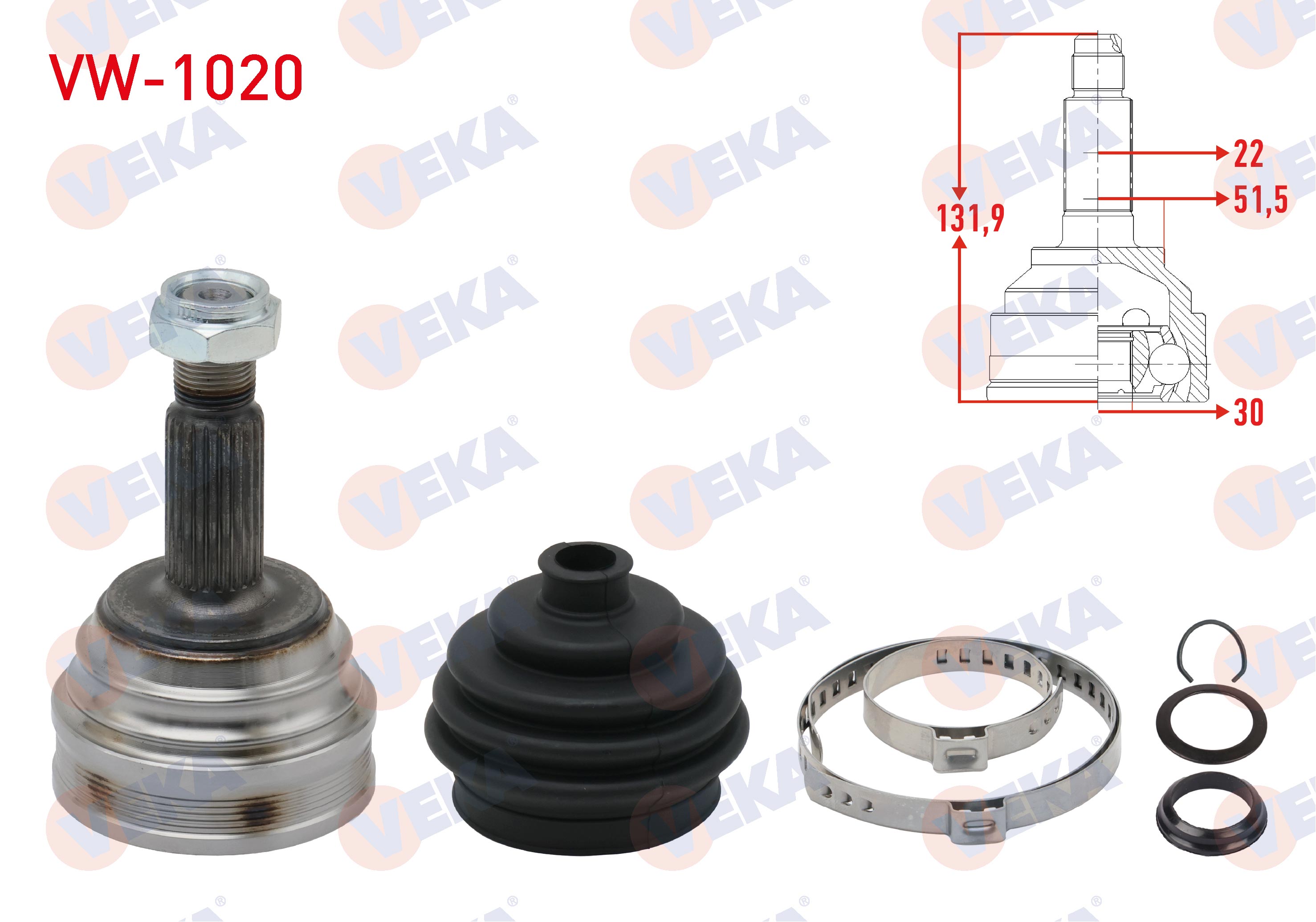 VEKA  | AKS KAFASI SOL-SAG ON DIS VOLKSWAGEN POLO (9N_) 1.4i 16v 22X30X51,5 UZUNLUK 131,9 mm 2001-2012