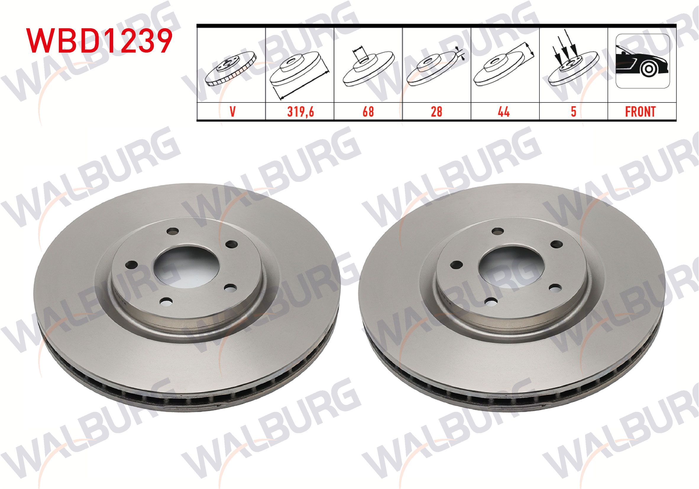 WALBURG  | FREN DISKI ON HAVALI 5 BJN 319,6X28X68X44 RENAULT KOLEOS (HY) 2.0 DCI 2009-2014 / NISSAN QASHQAI (J10) 2.0 DCI 19 JANT 2007-2014