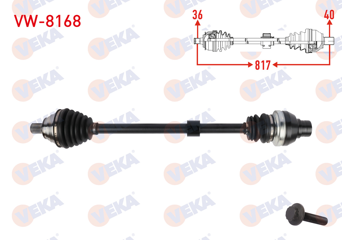 VEKA  | KOMPLE AKS SAG ON UZUNLUK 817mm VOLKSWAGEN GOLF 2017-2020 / T-ROC 2019- / SKODA OCTAVIA 2017-2020 / 1.5 TSI