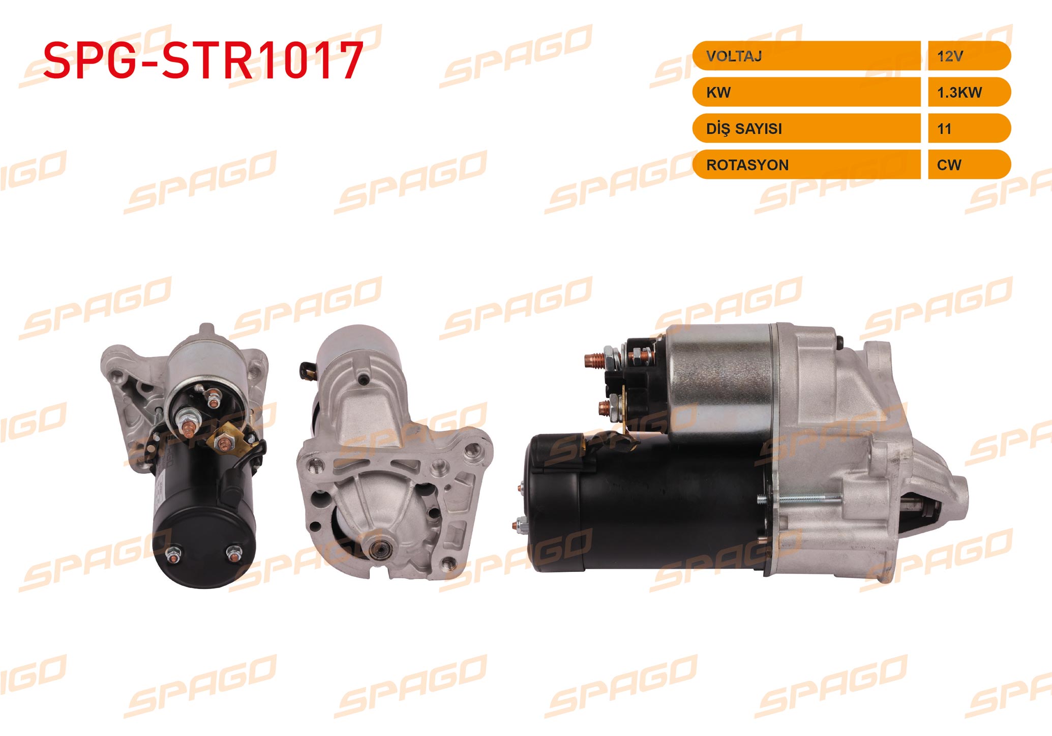 SPAGO 32729N | MARS MOTORU 12V 1.3KW 11 DIS CW KANGOO - MEGANE I - LAGUNA II - SCENIC I (1.9 DIZEL ARACLAR ICIN)